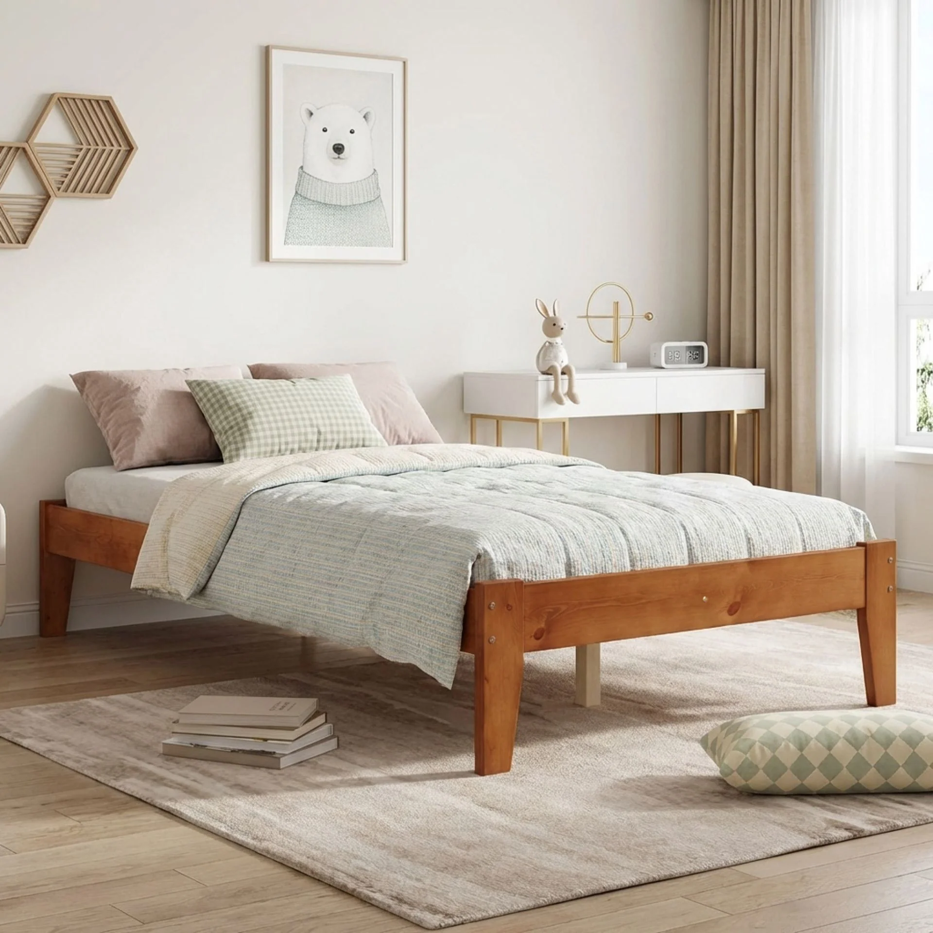 Meri King Single Wooden Bed Frame - Oak - Image 2