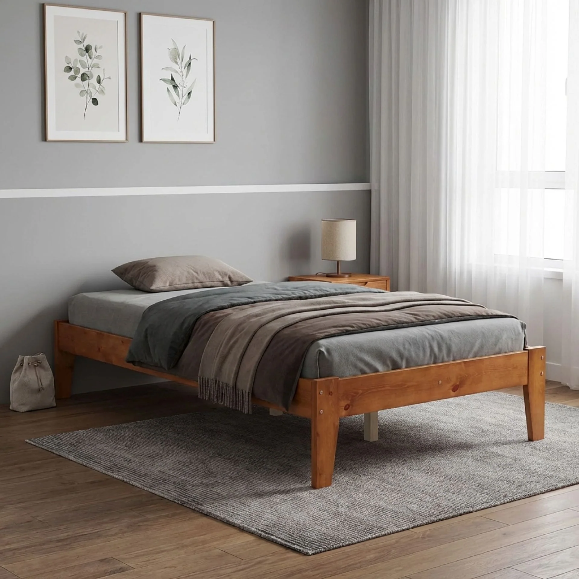 Meri King Single Wooden Bed Frame - Oak - Image 3