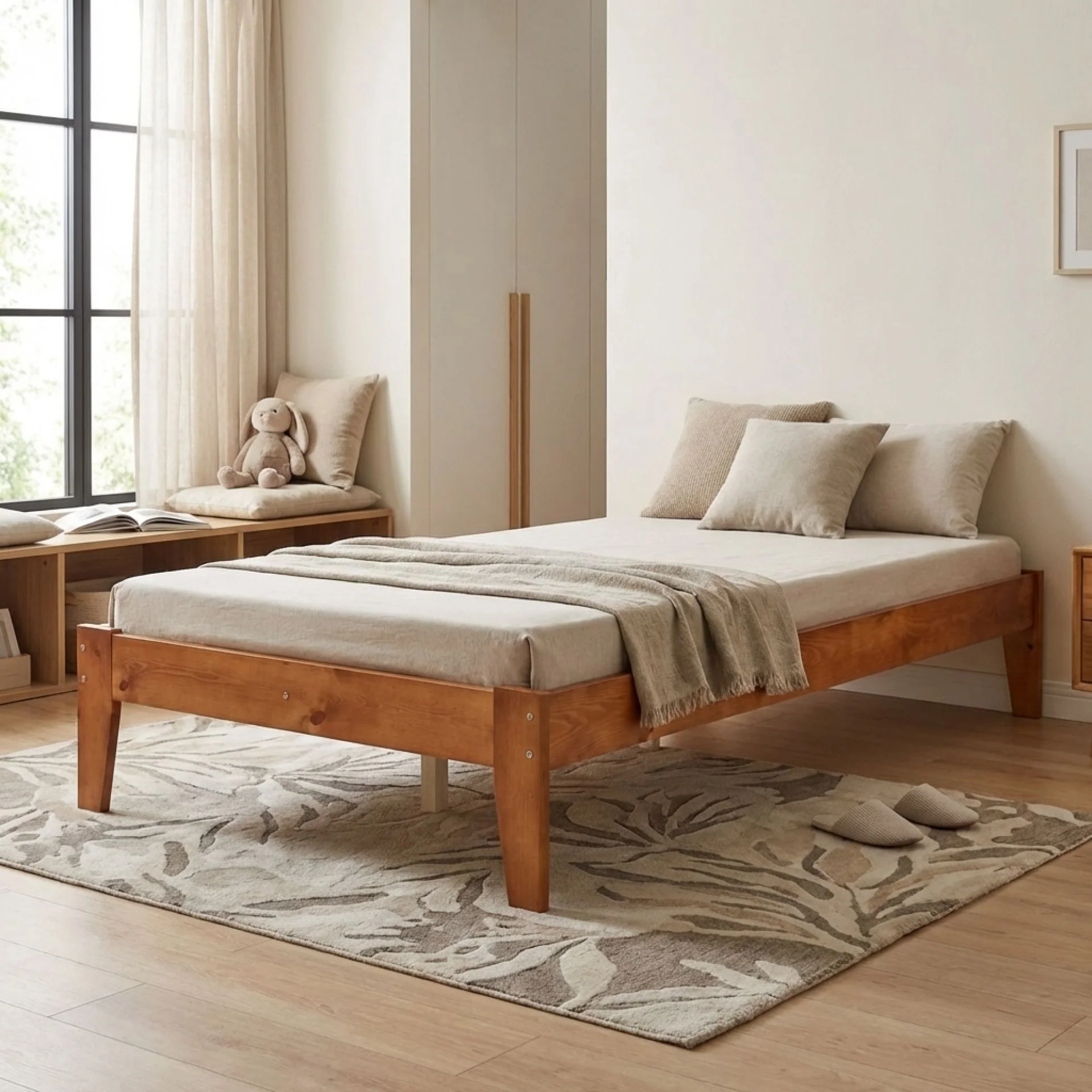 Meri King Single Wooden Bed Frame - Oak - Image 4