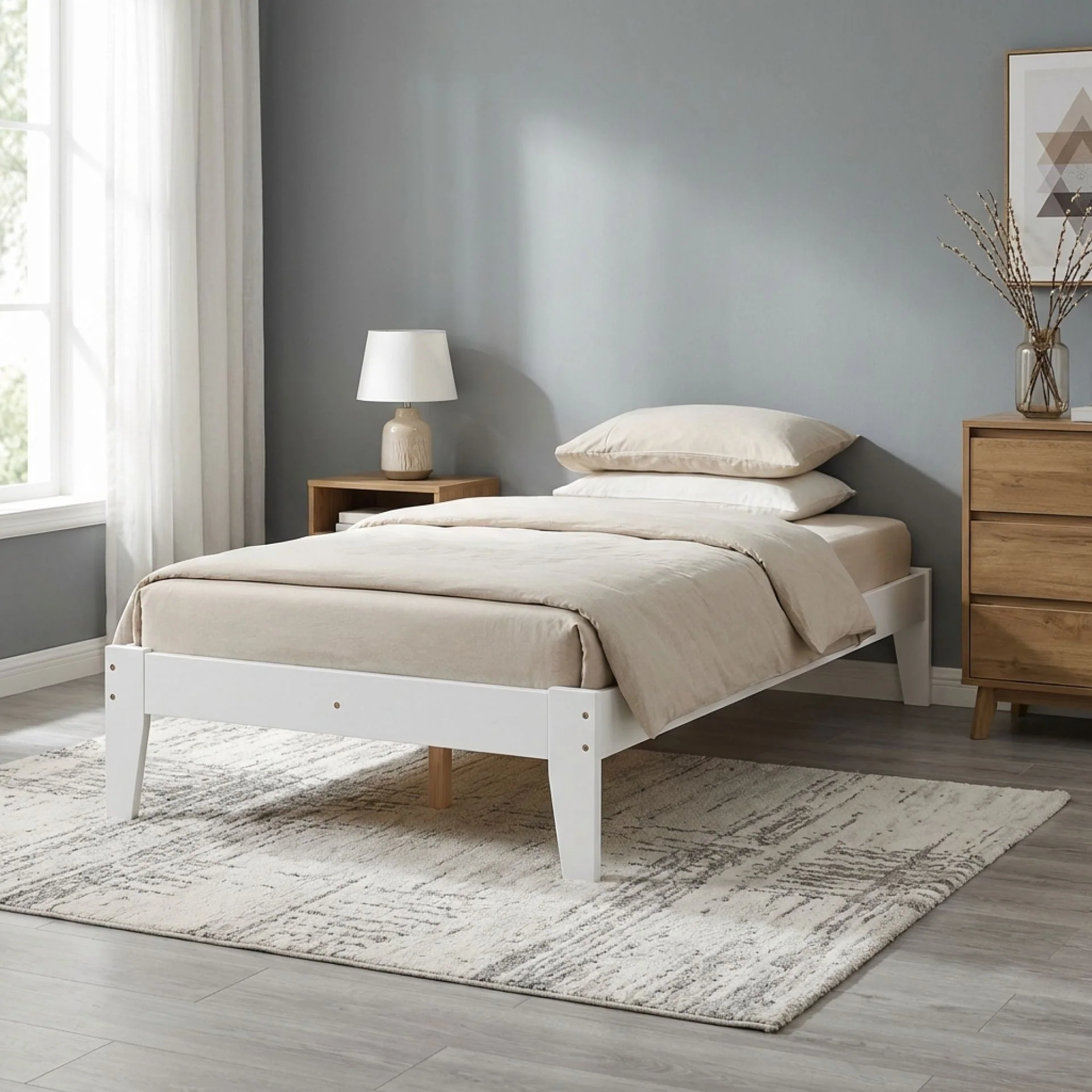 Meri King Single Wooden Bed Frame - White - Image 3