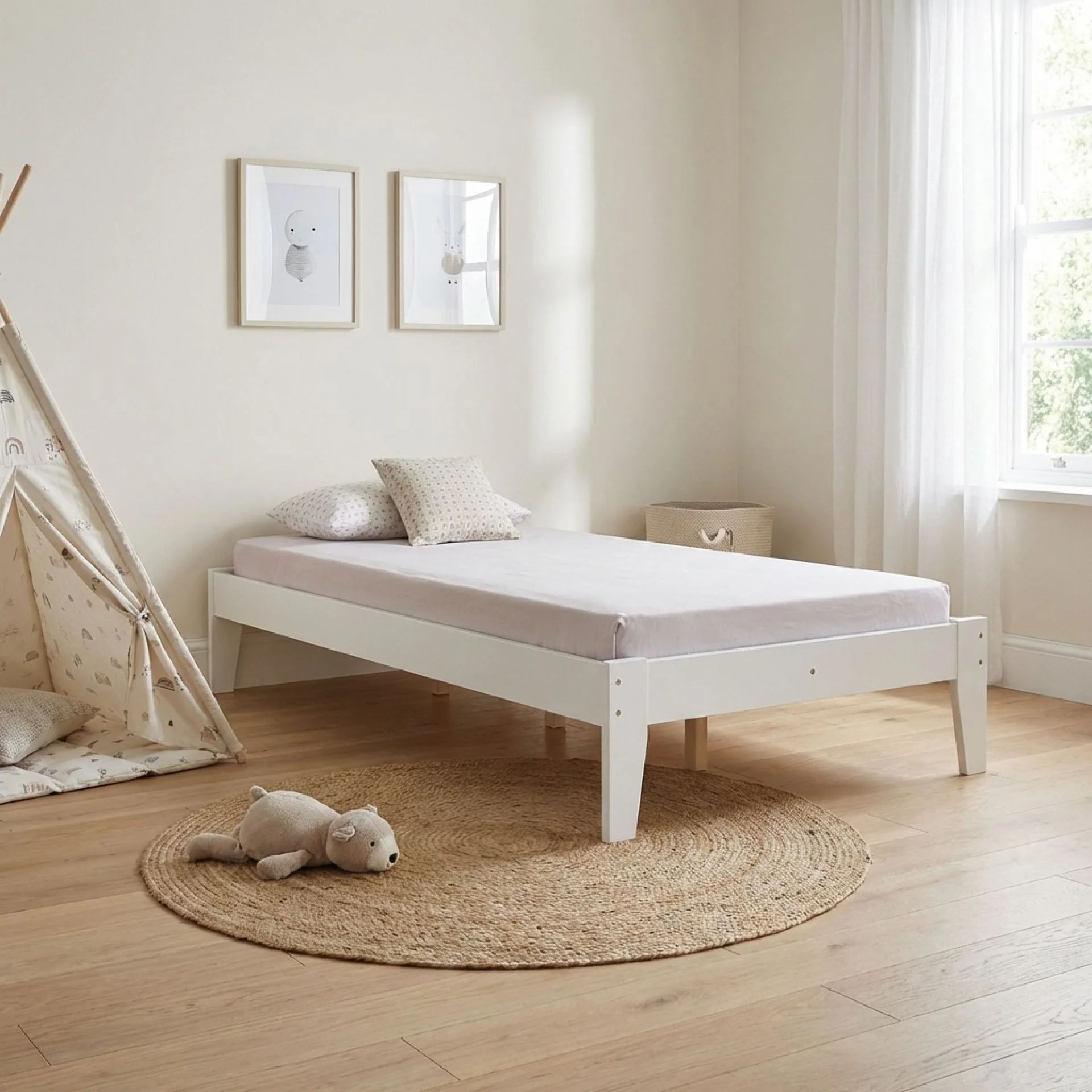 Meri King Single Wooden Bed Frame - White - Image 4