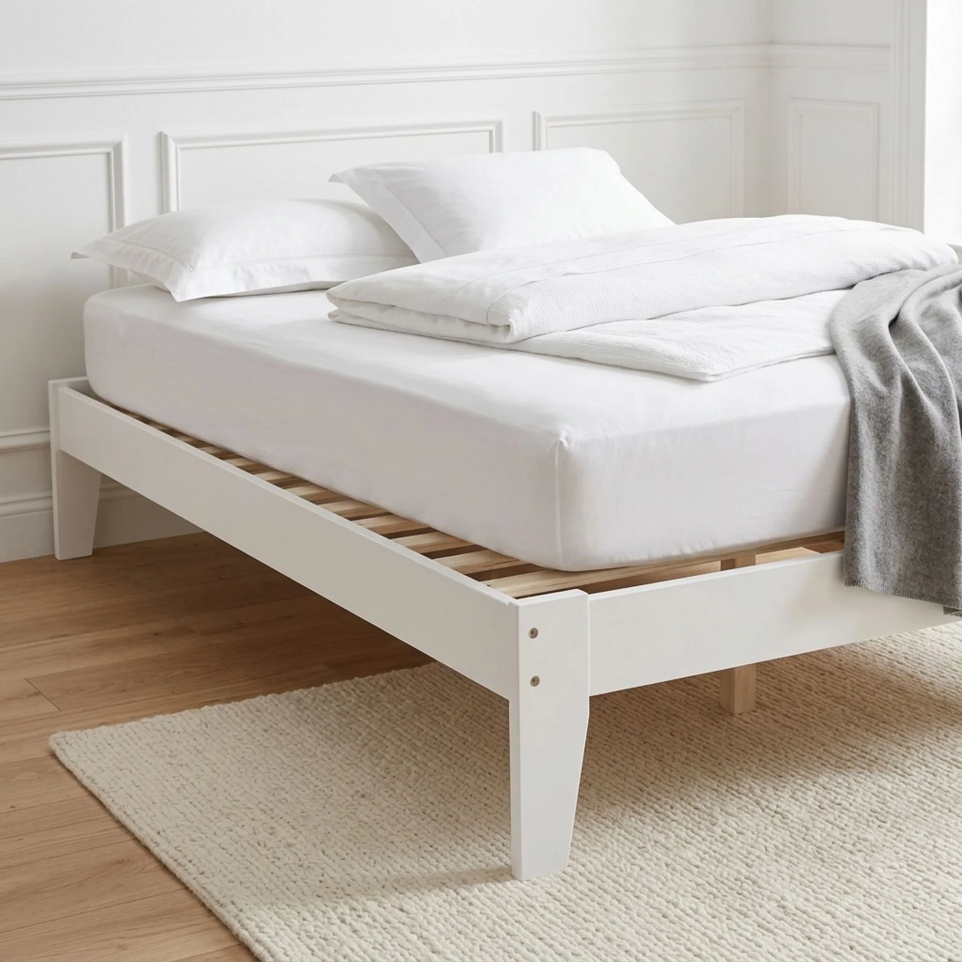Meri King Single Wooden Bed Frame - White - Image 6