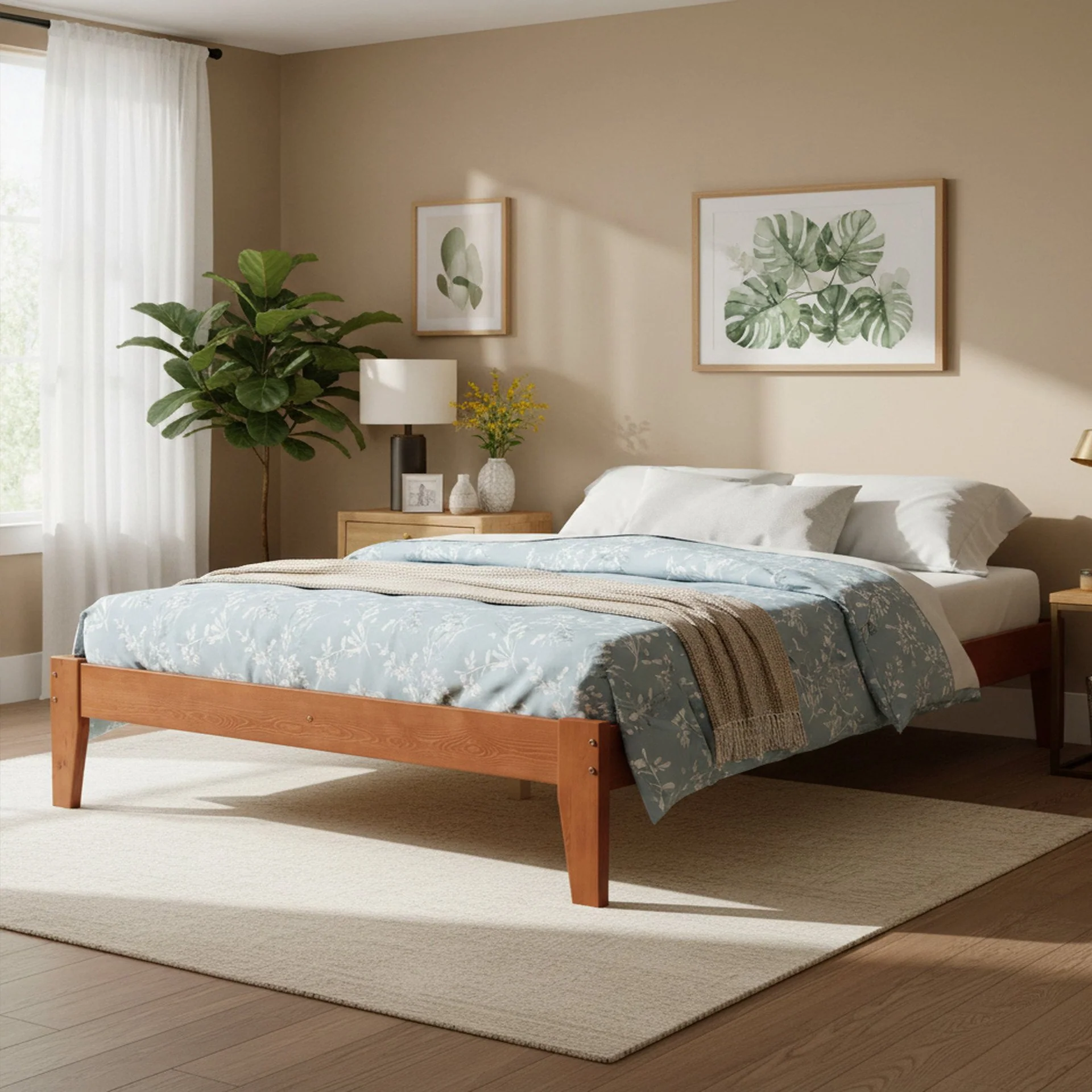 Meri Queen Wooden Bed Frame - Oak - Image 3