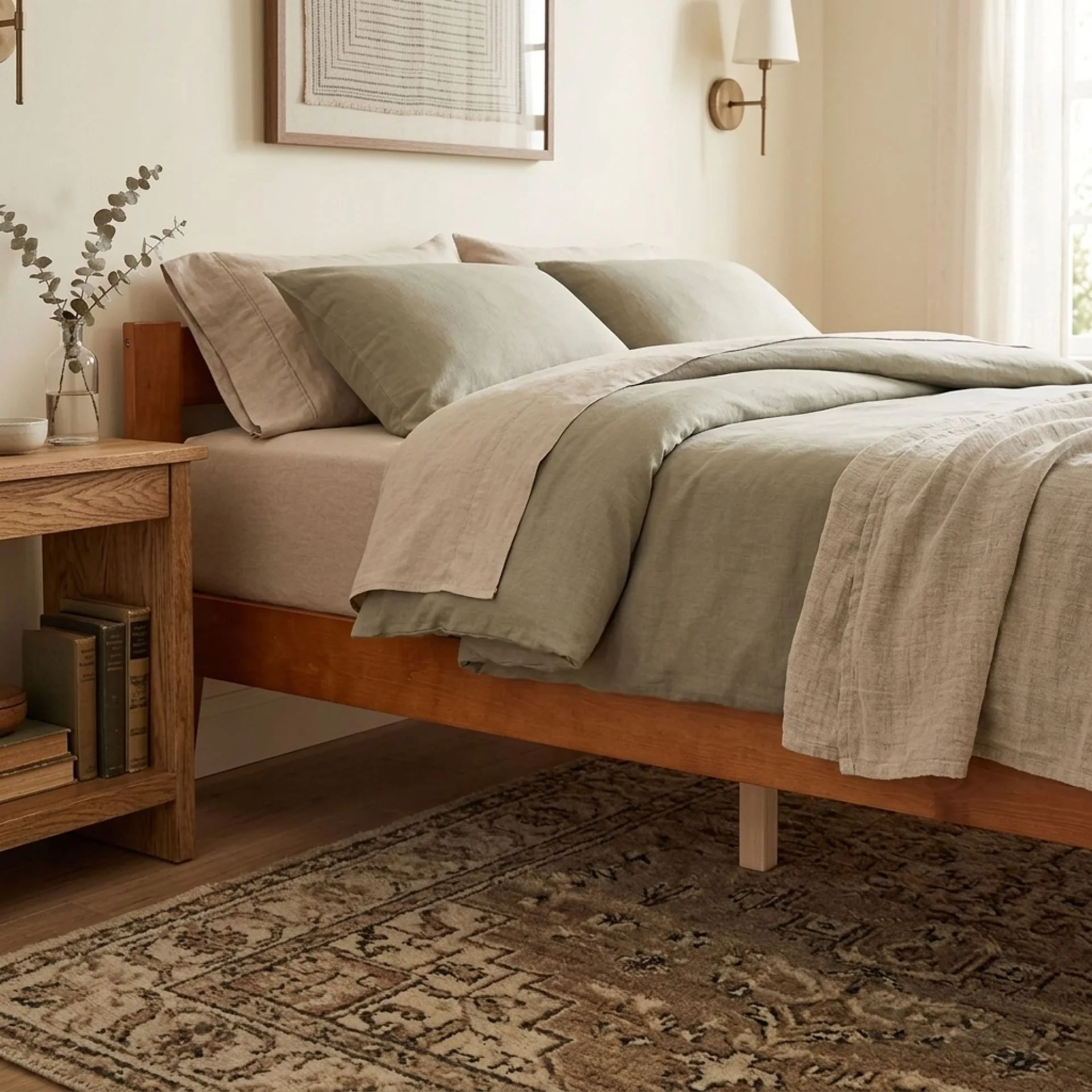 Meri Queen Wooden Bed Frame - Oak - Image 6