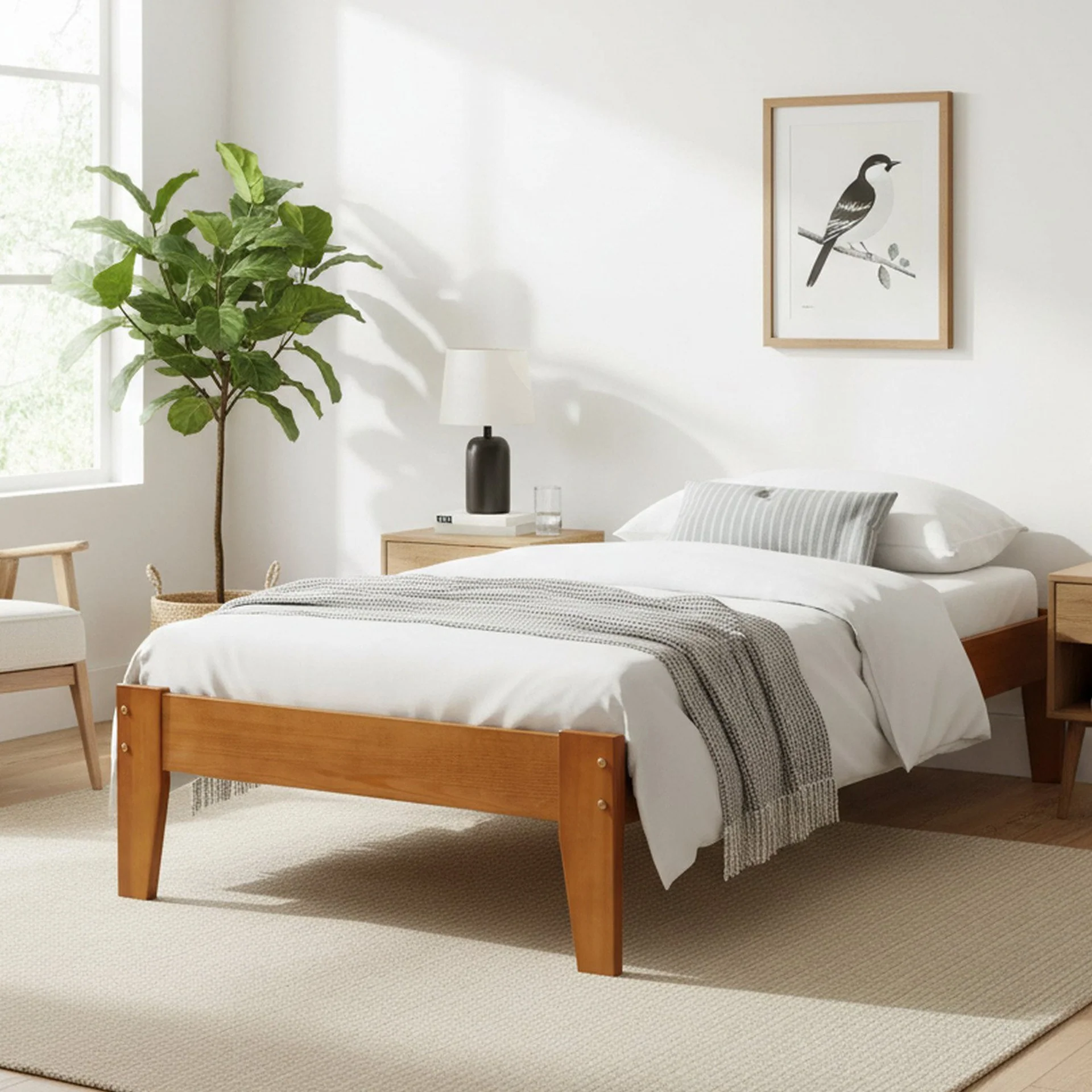Meri Single Wooden Bed Frame - Oak