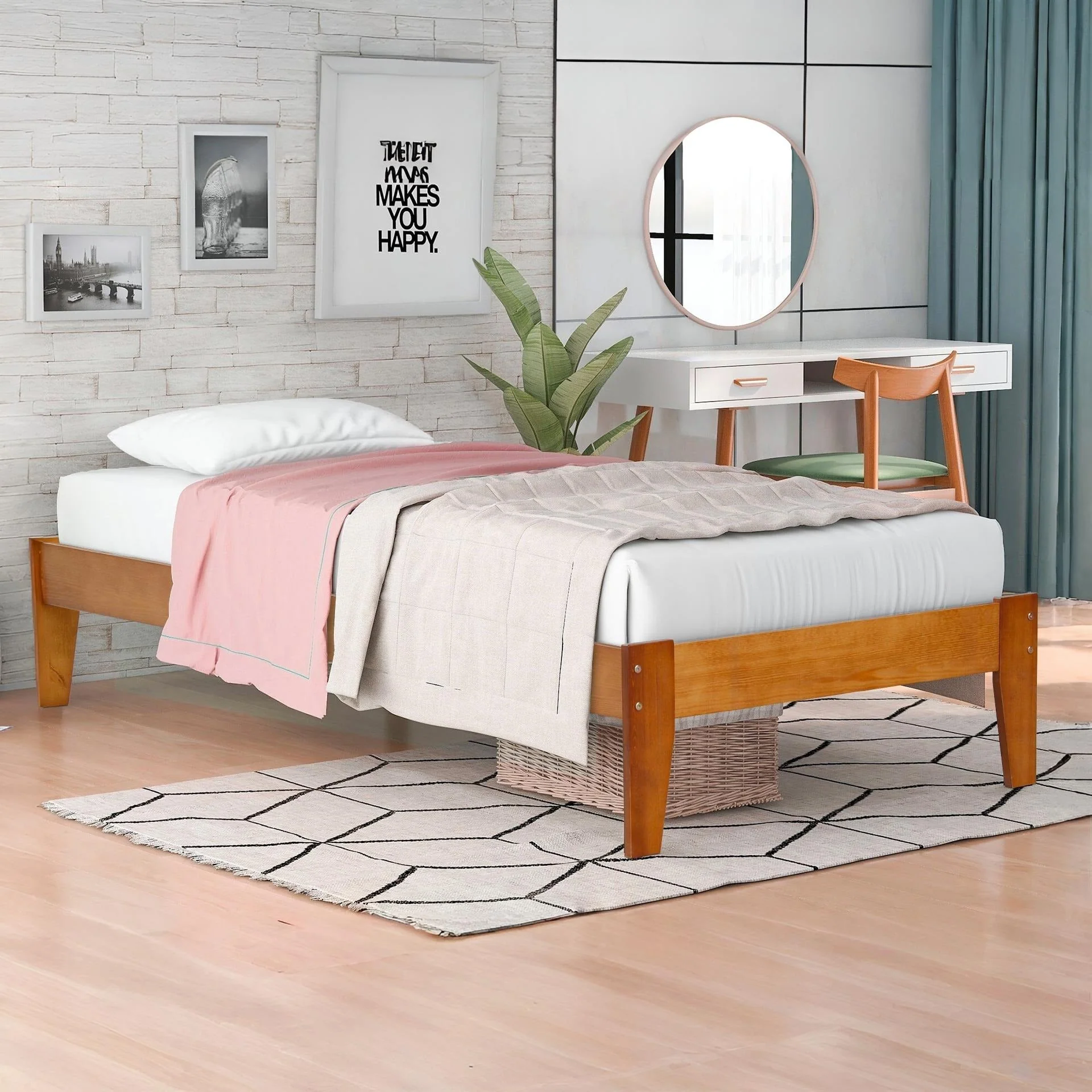 Meri Single Wooden Bed Frame - Oak - Image 4