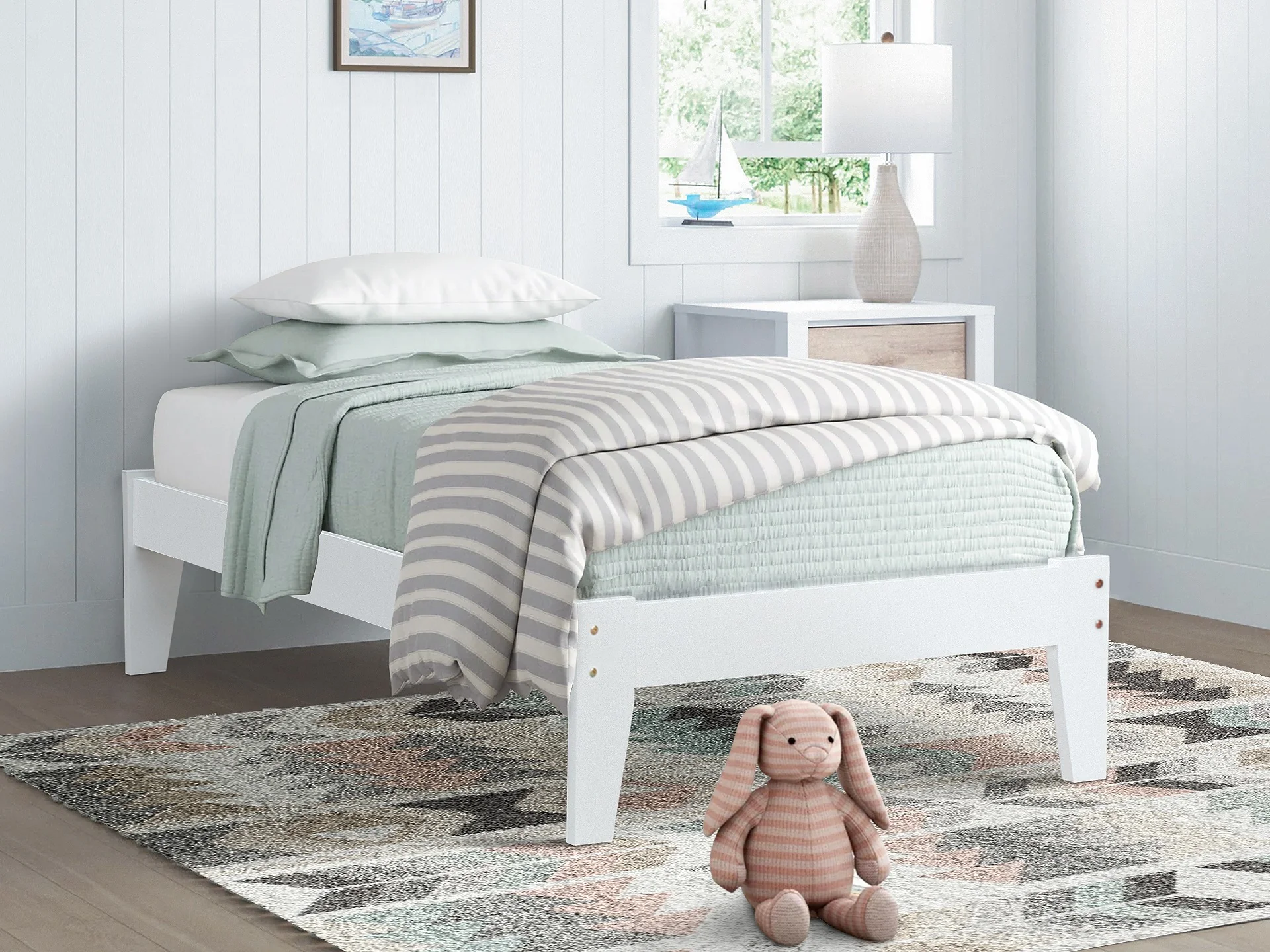 Meri Single Wooden Bed Frame - White - Image 11