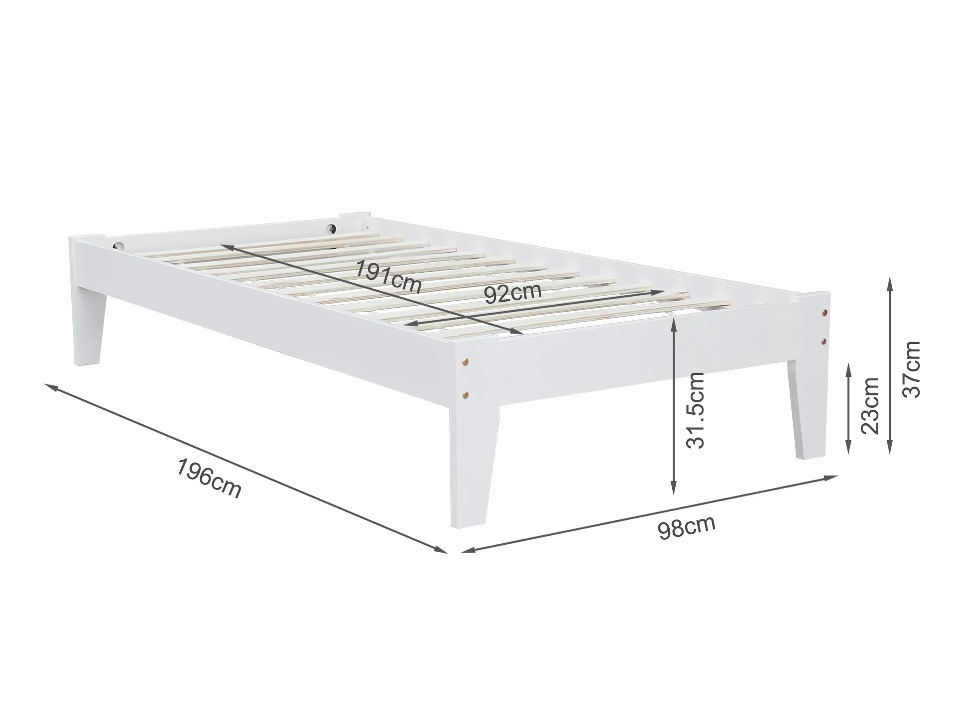 Meri Single Wooden Bed Frame - White - Image 13
