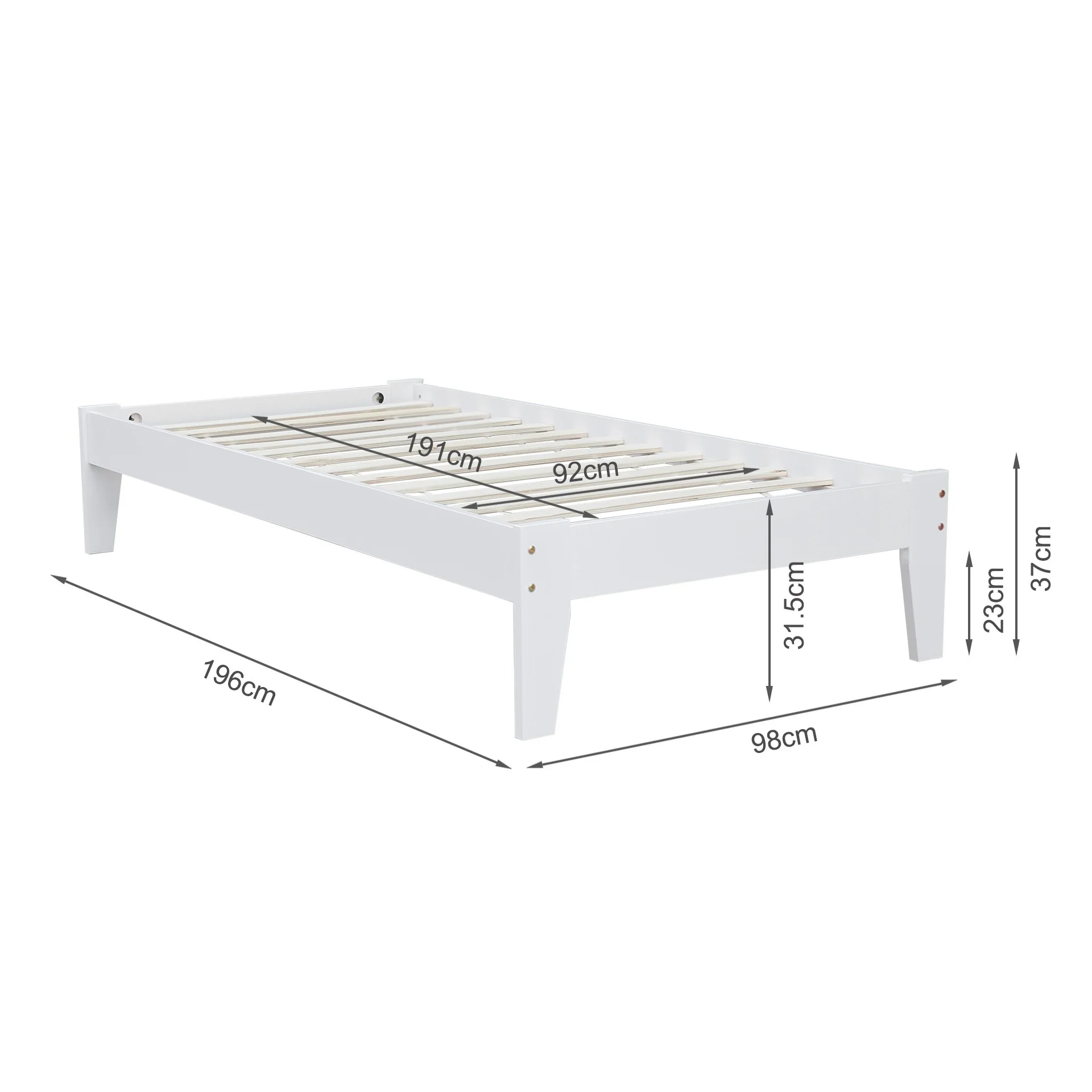 Meri Single Wooden Bed Frame - White - Image 20
