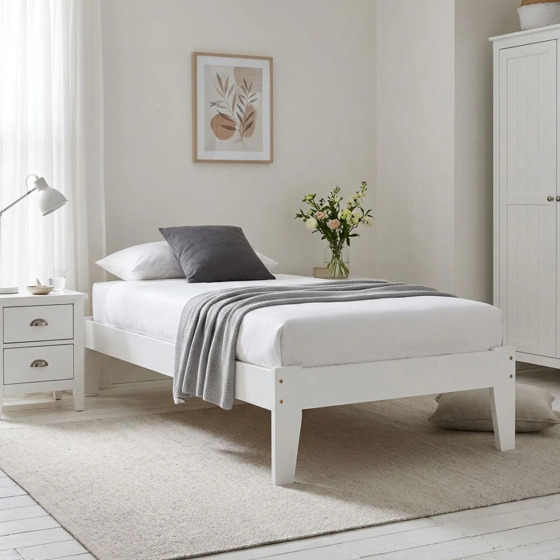 Meri Single Wooden Bed Frame - White - Image 4