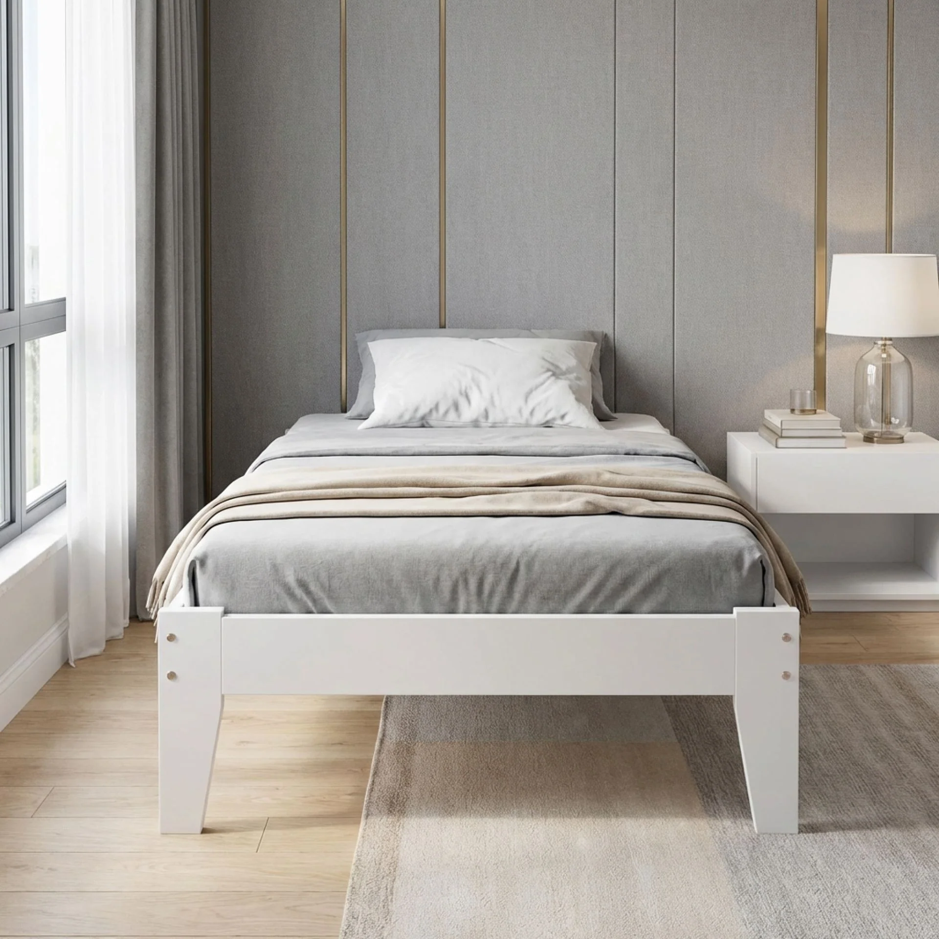 Meri Single Wooden Bed Frame - White - Image 5
