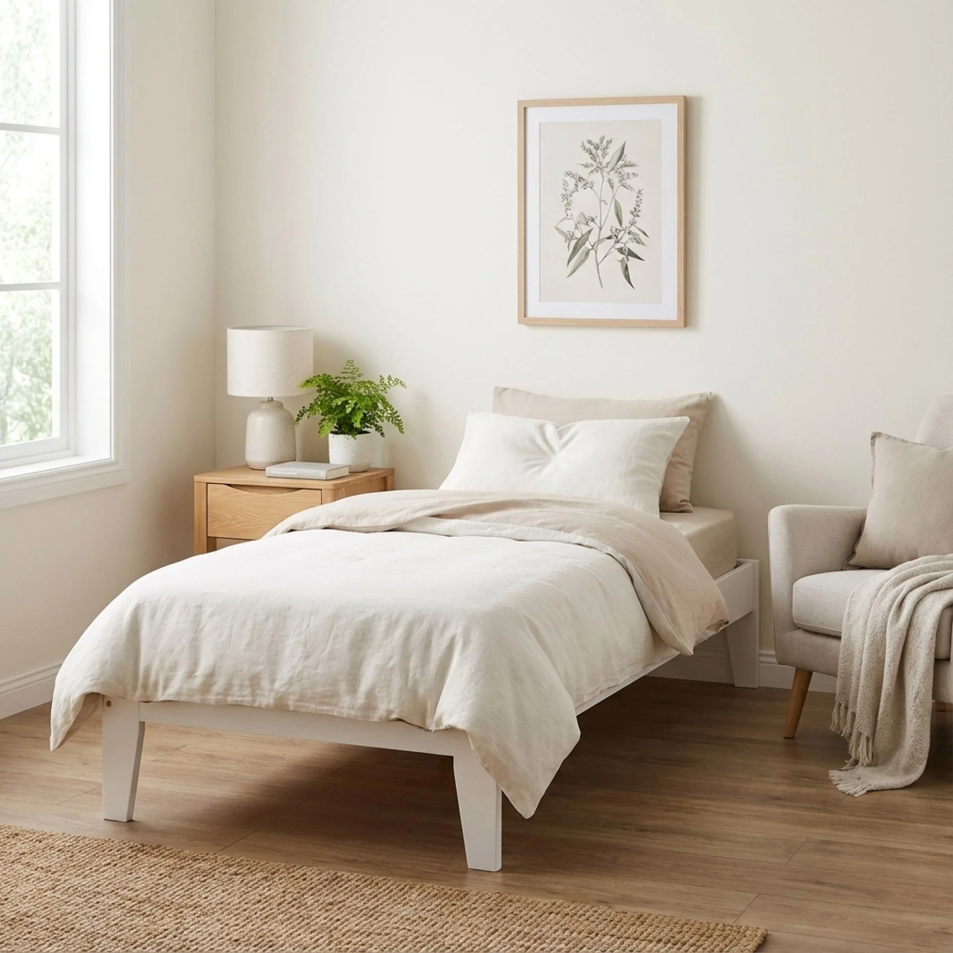 Meri Single Wooden Bed Frame - White - Image 6