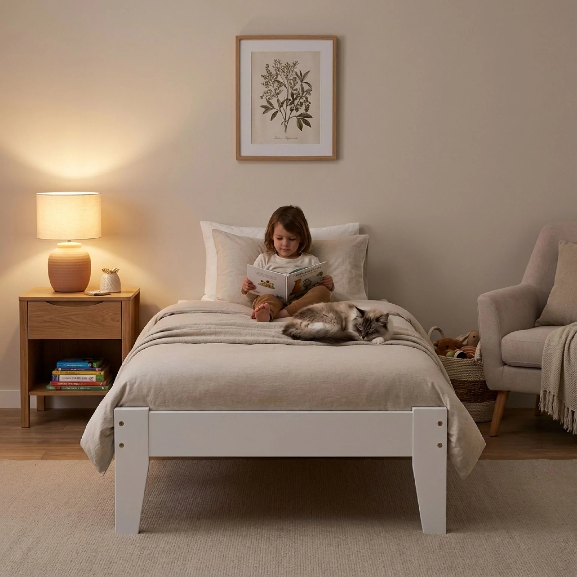 Meri Single Wooden Bed Frame - White - Image 8