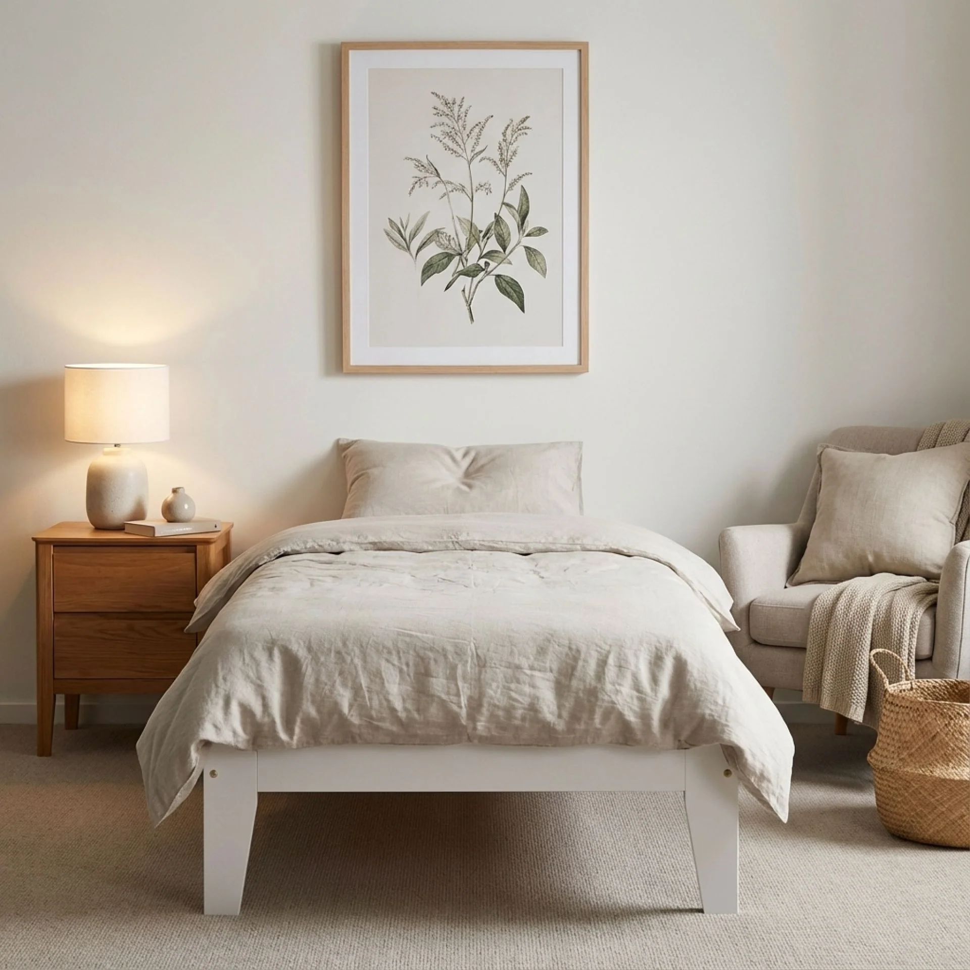 Meri Single Wooden Bed Frame - White - Image 9