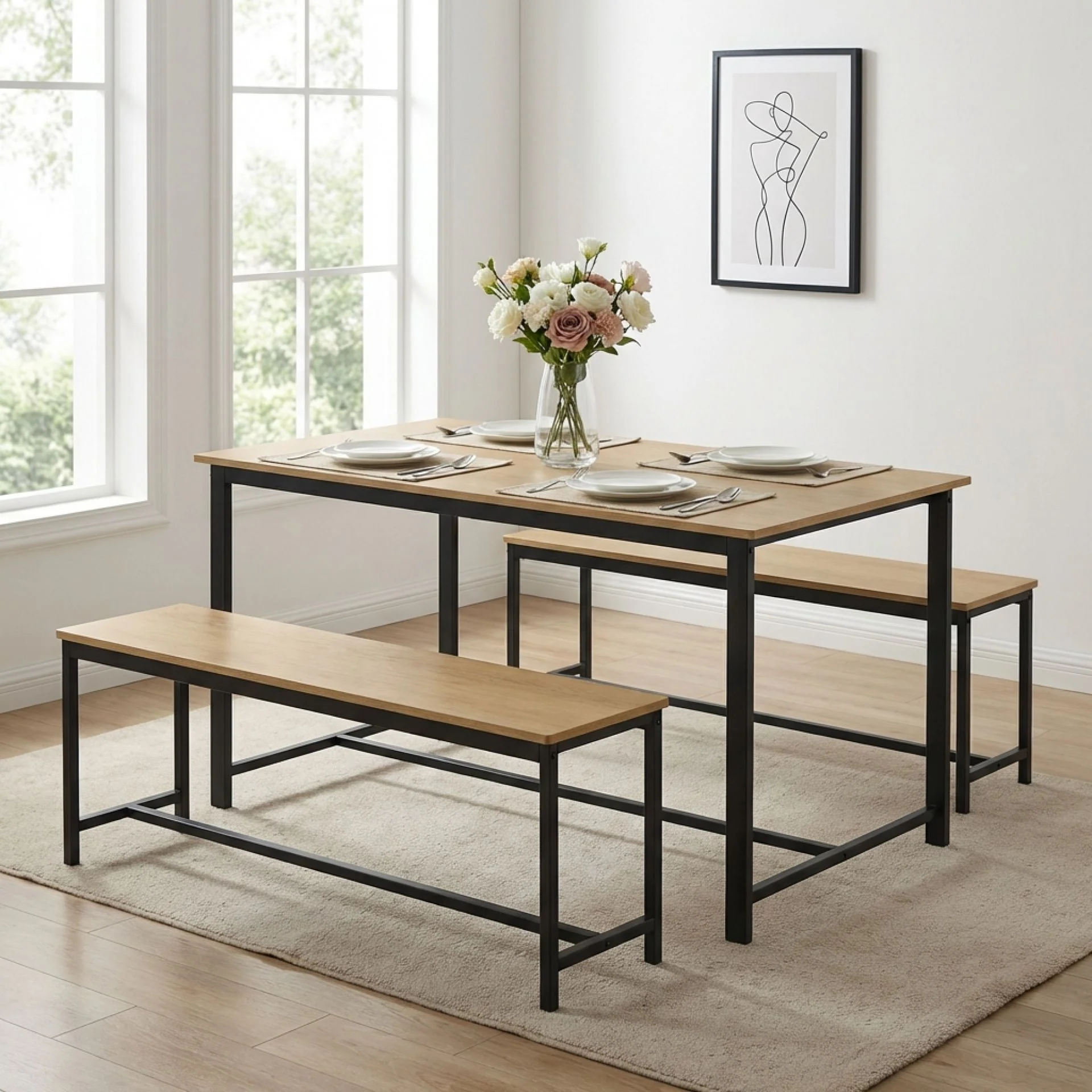 Merren 3 Piece Dining Set - Natural - Image 5