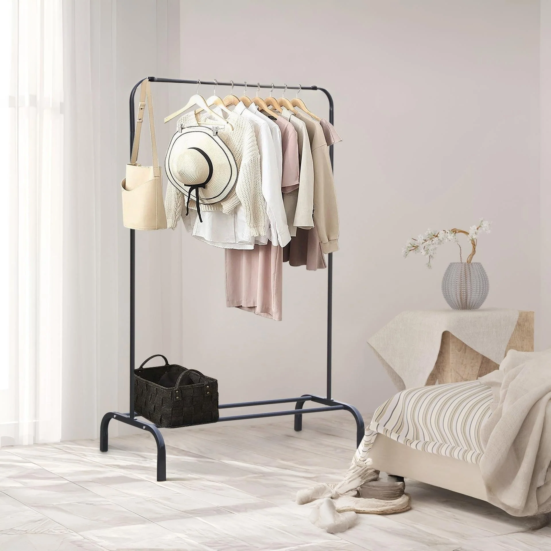 Metal Clothes Rack Stand Coat Hanger 104 x 152cm - Black