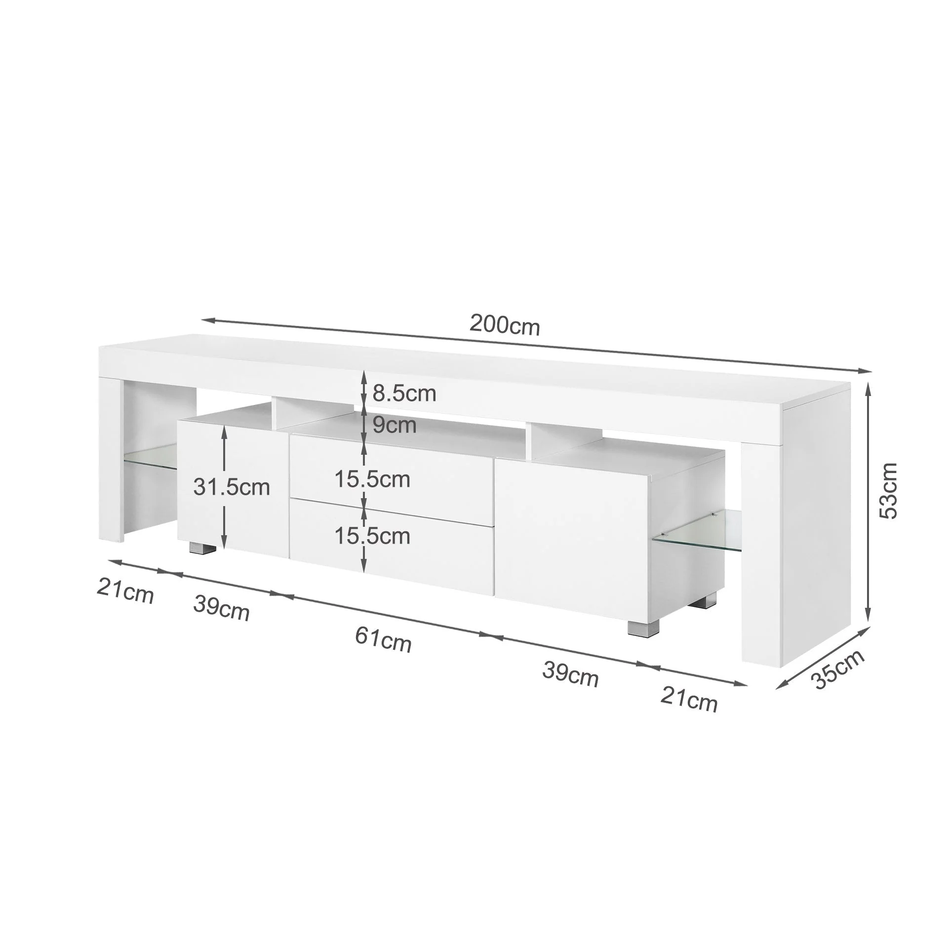 Micco 2m LED Entertainment Unit - White - Image 16
