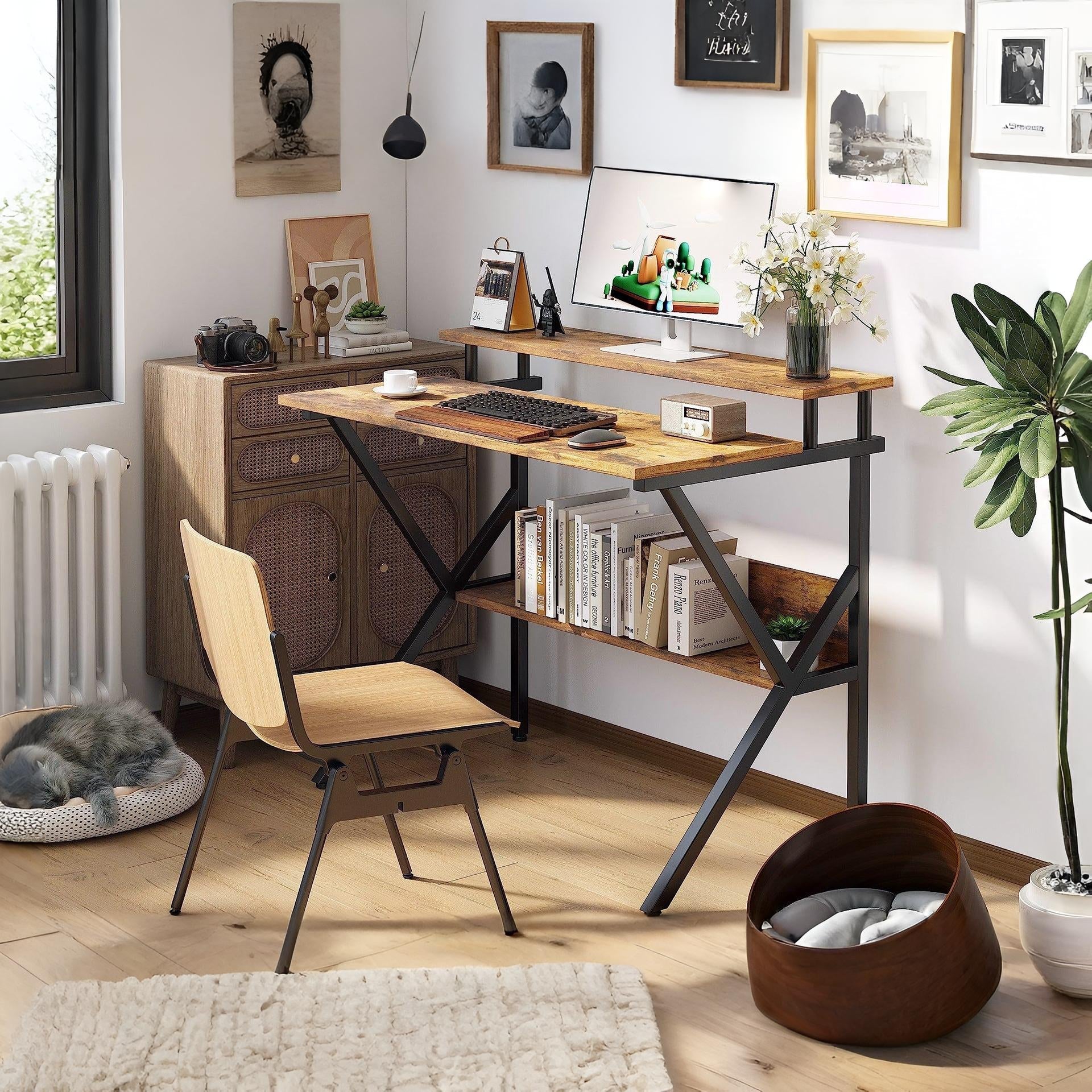 Michael 70cm Computer Desk Study Table - Rustic Brown - Image 2
