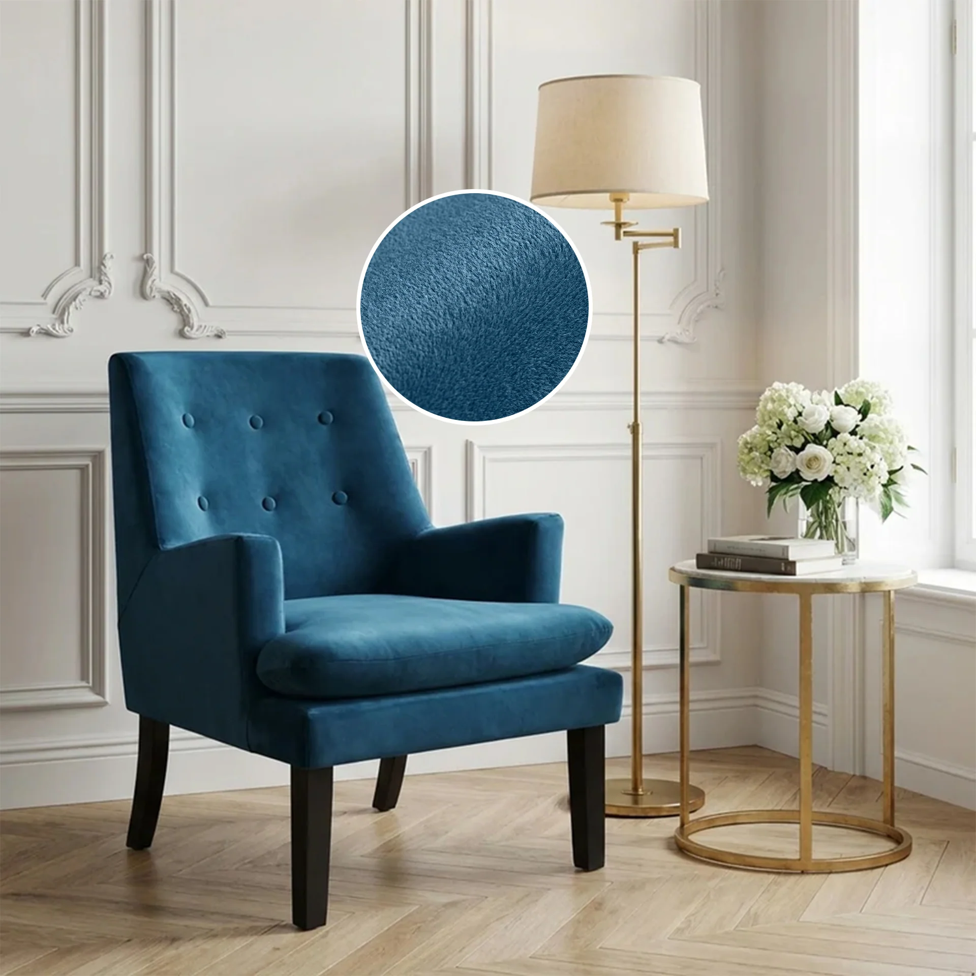 Mila Velvet Armchair - Blue - Image 2