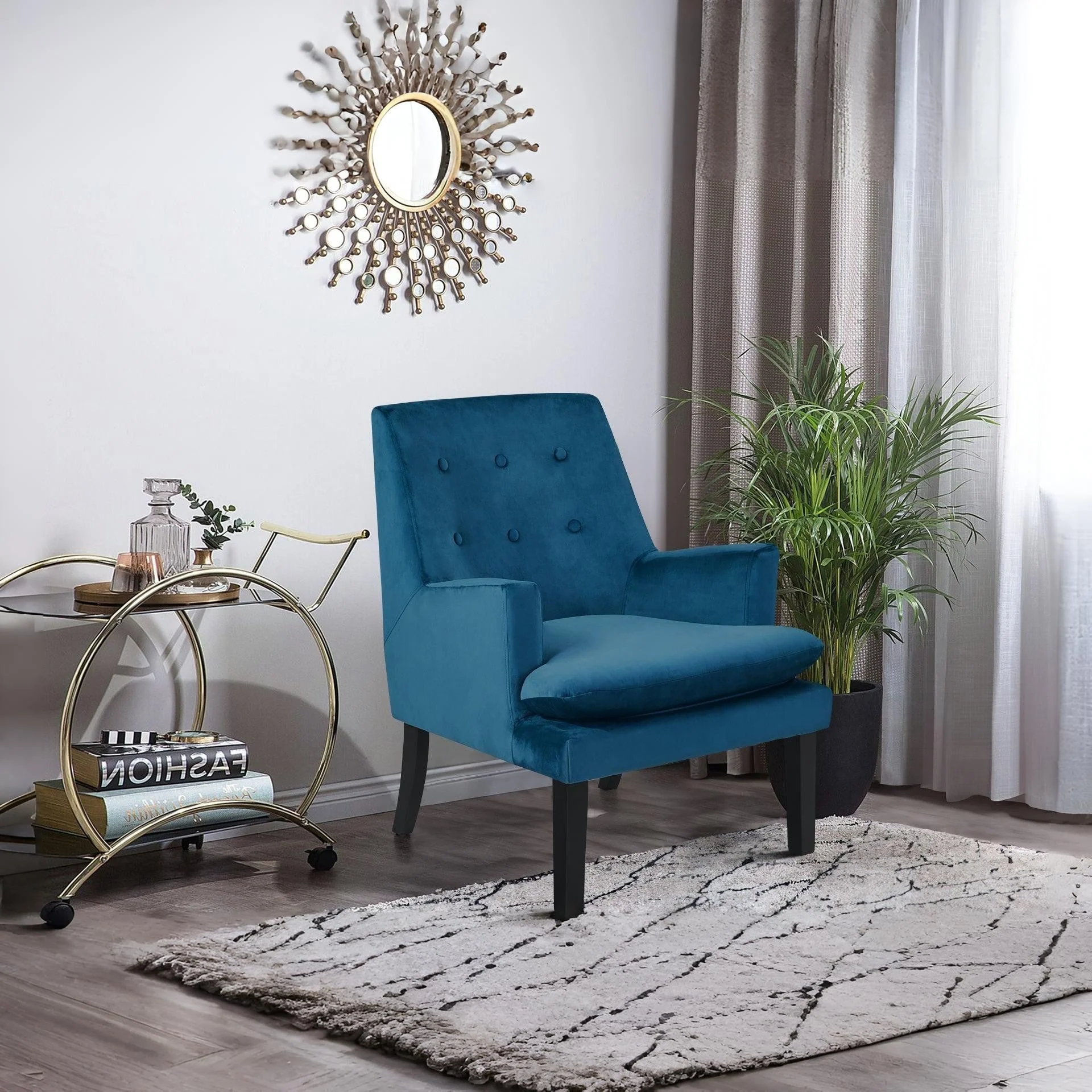 Mila Velvet Armchair - Blue - Image 5