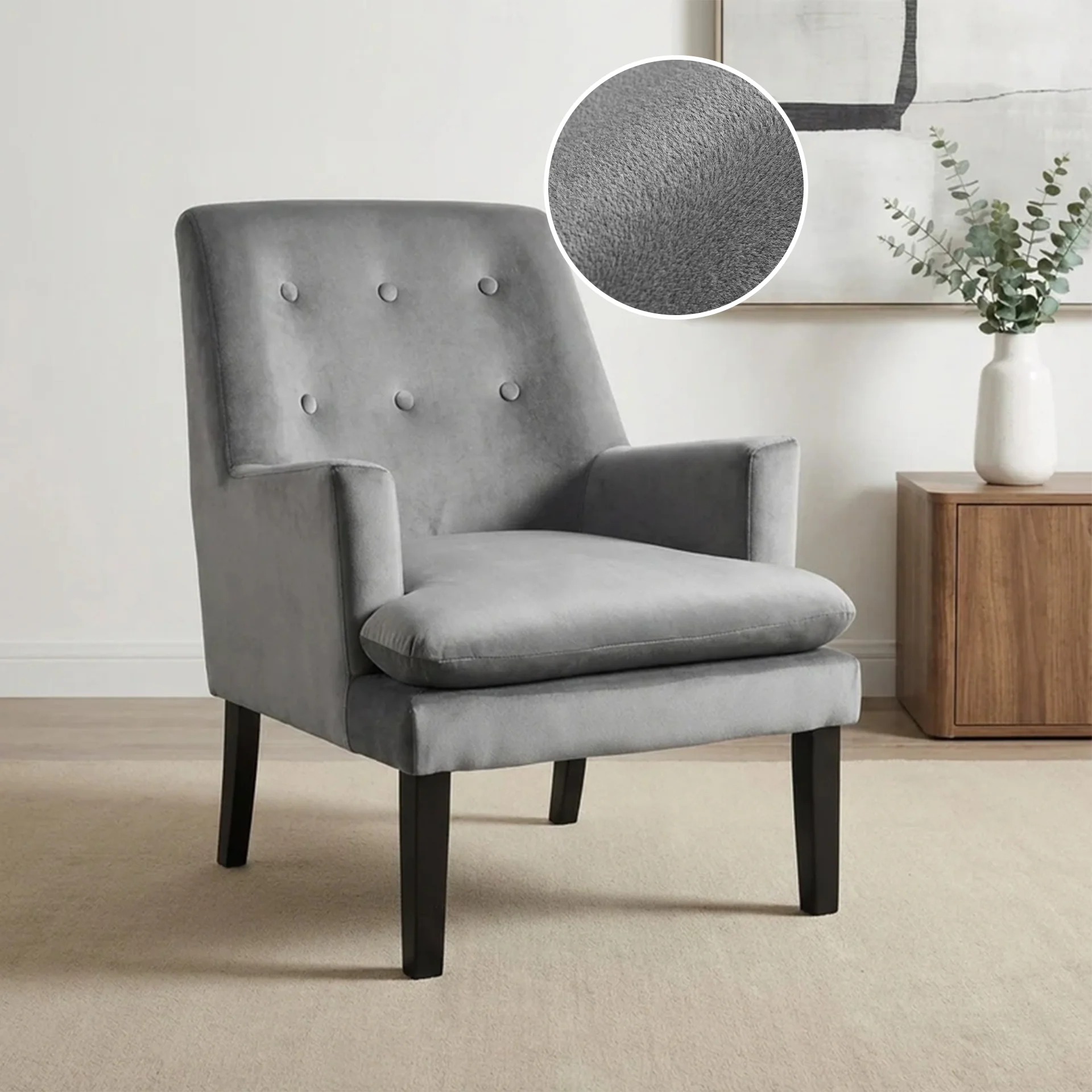 Mila Velvet Arm Chair - Grey - Image 2