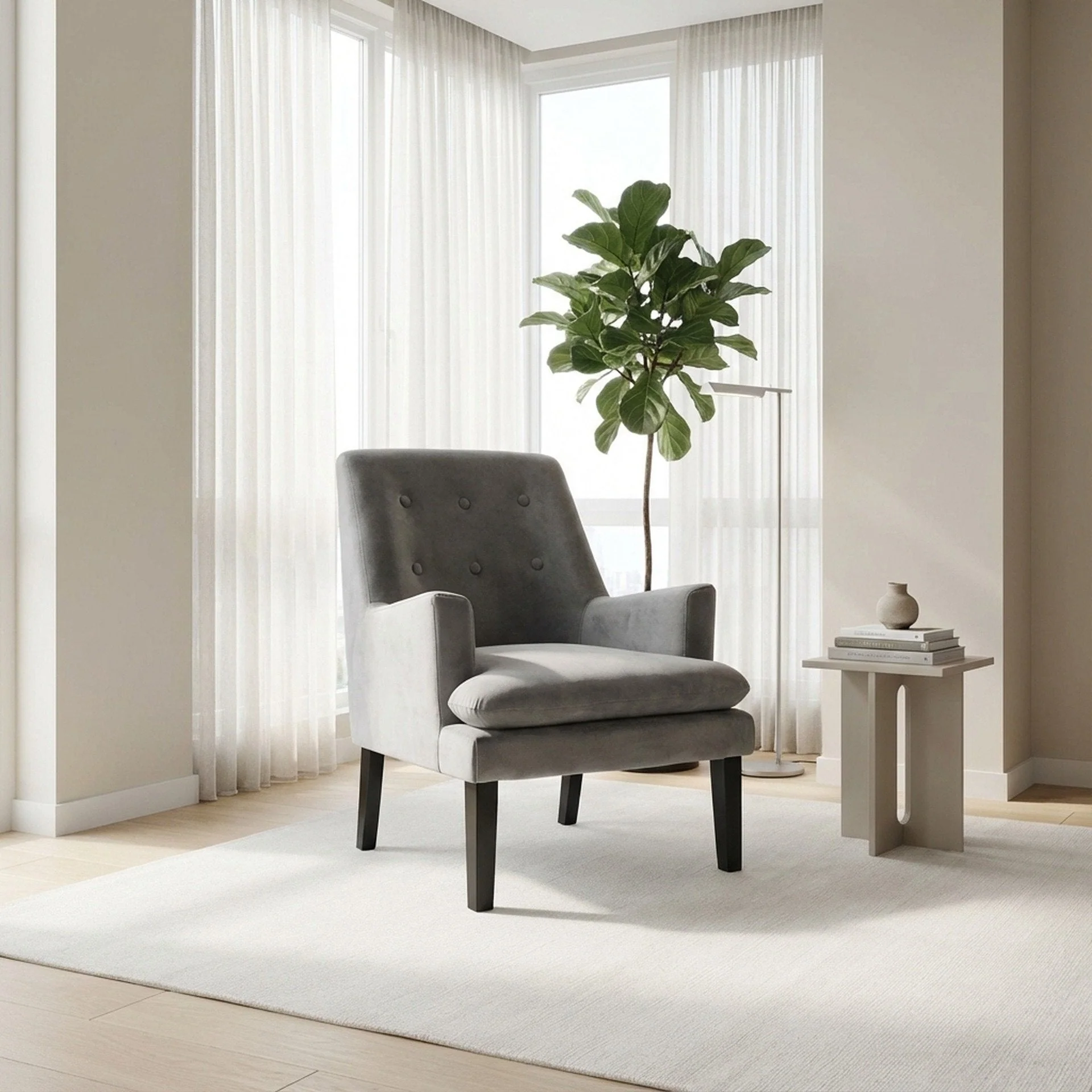 Mila Velvet Arm Chair - Grey - Image 4
