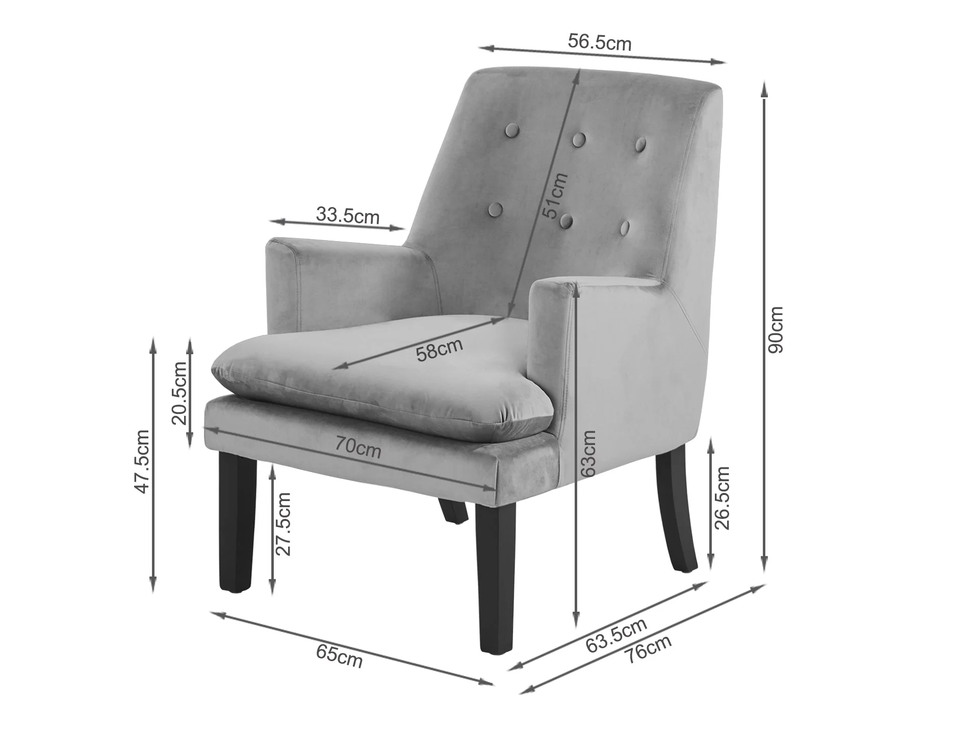 Mila Velvet Arm Chair - Grey - Image 9
