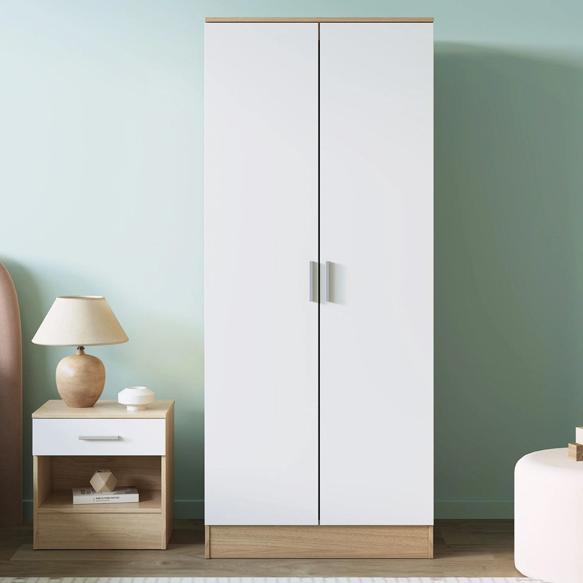 Miller 2 Door Wardrobe - Light Teak + White