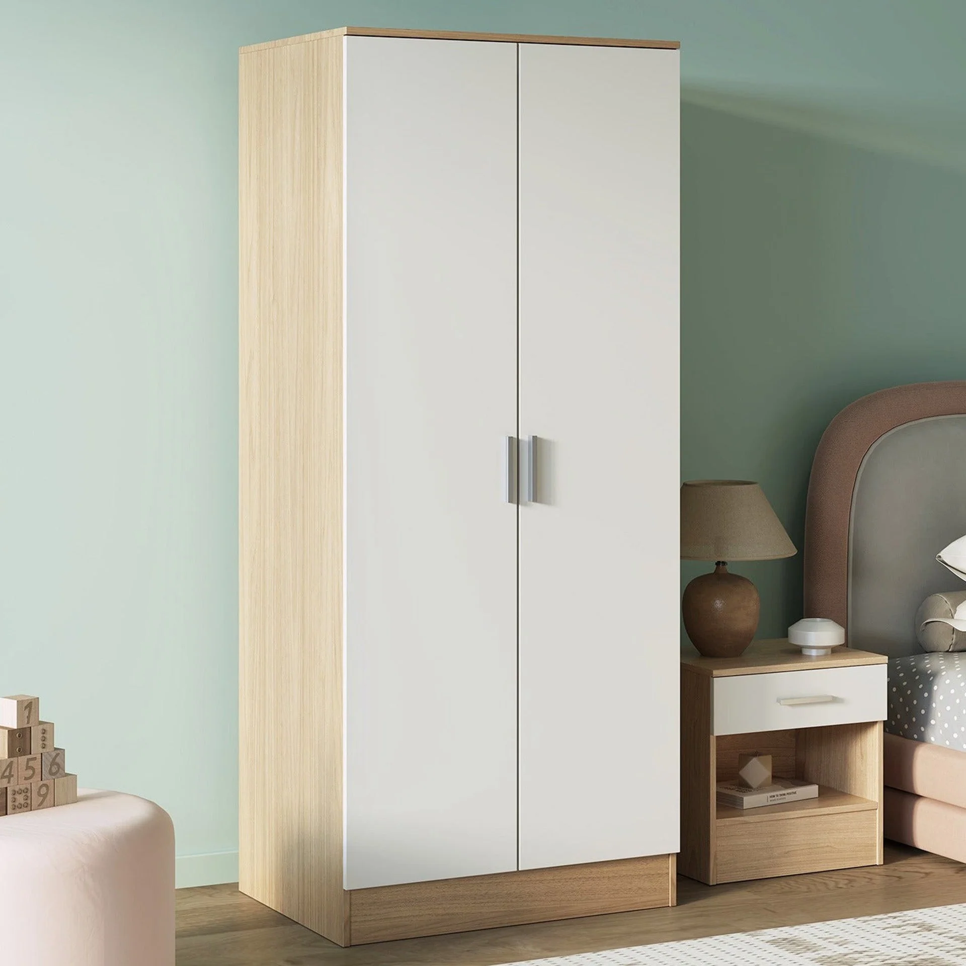 Miller 2 Door Wardrobe - Light Teak + White - Image 3