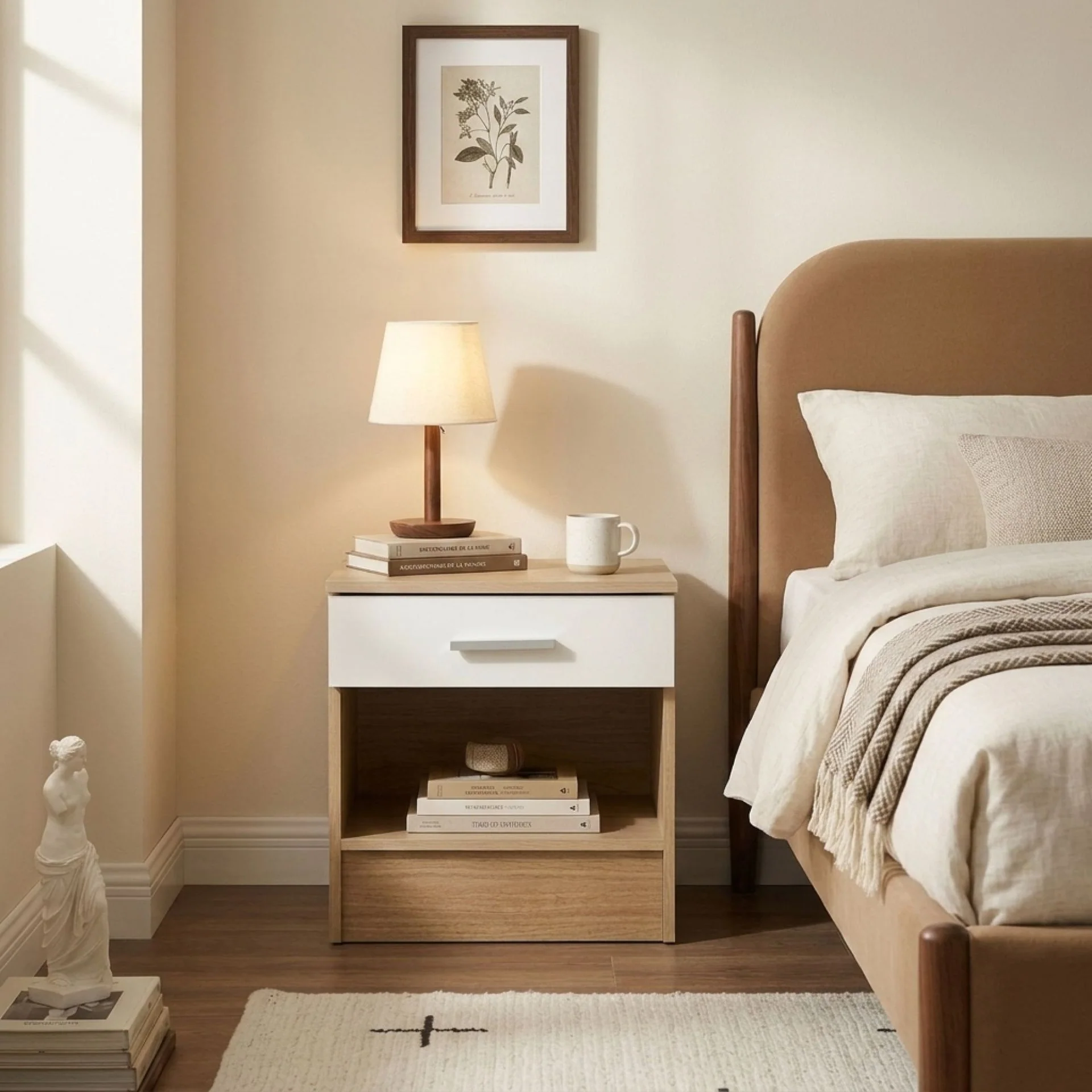 Miller Bedside Table - Light Teak + White - Image 3