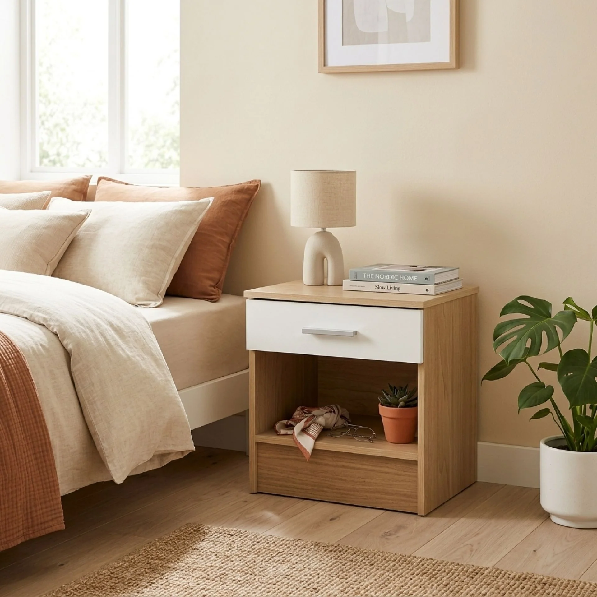 Miller Bedside Table - Light Teak + White - Image 6
