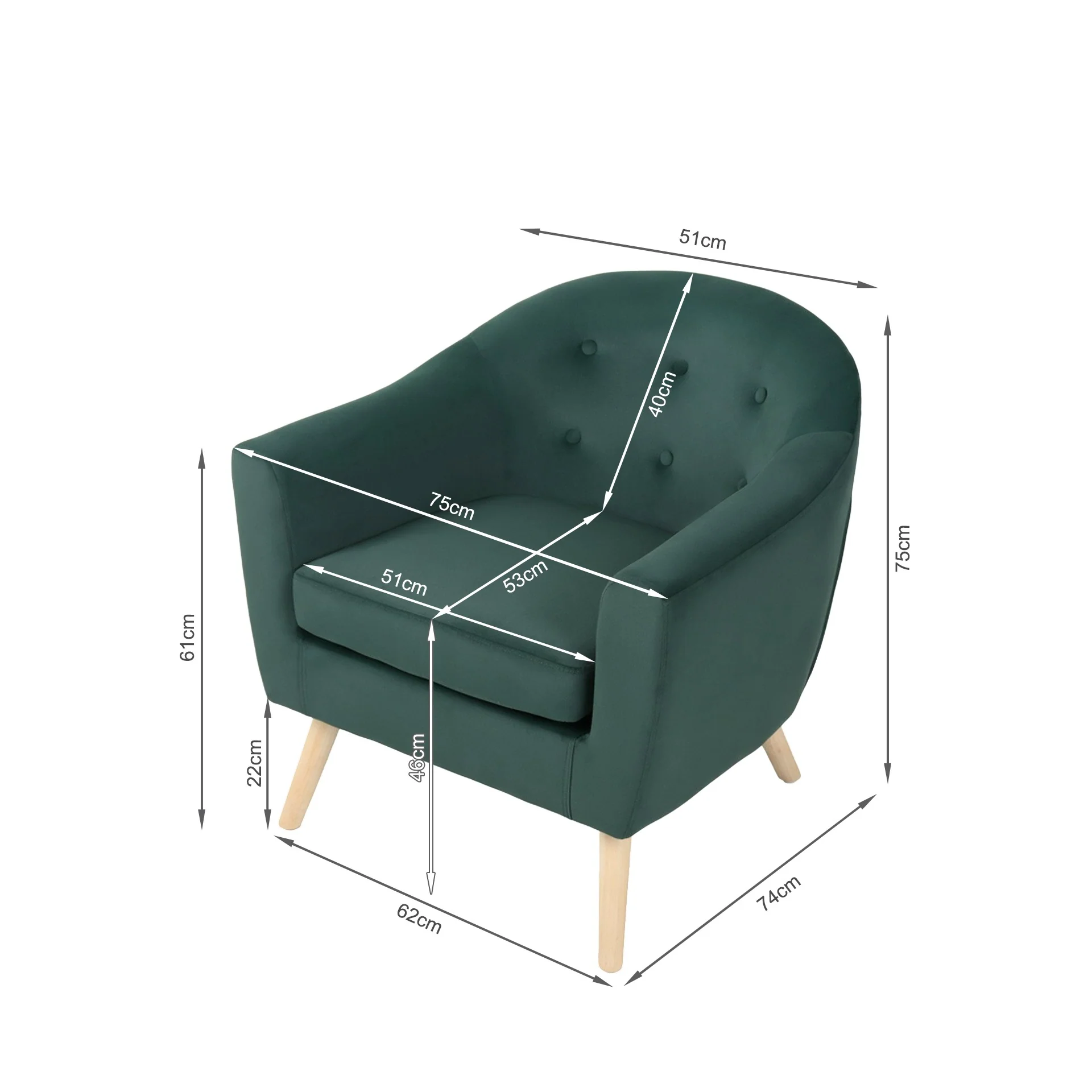 Millo Velvet Armchair - Dark Green - Image 14