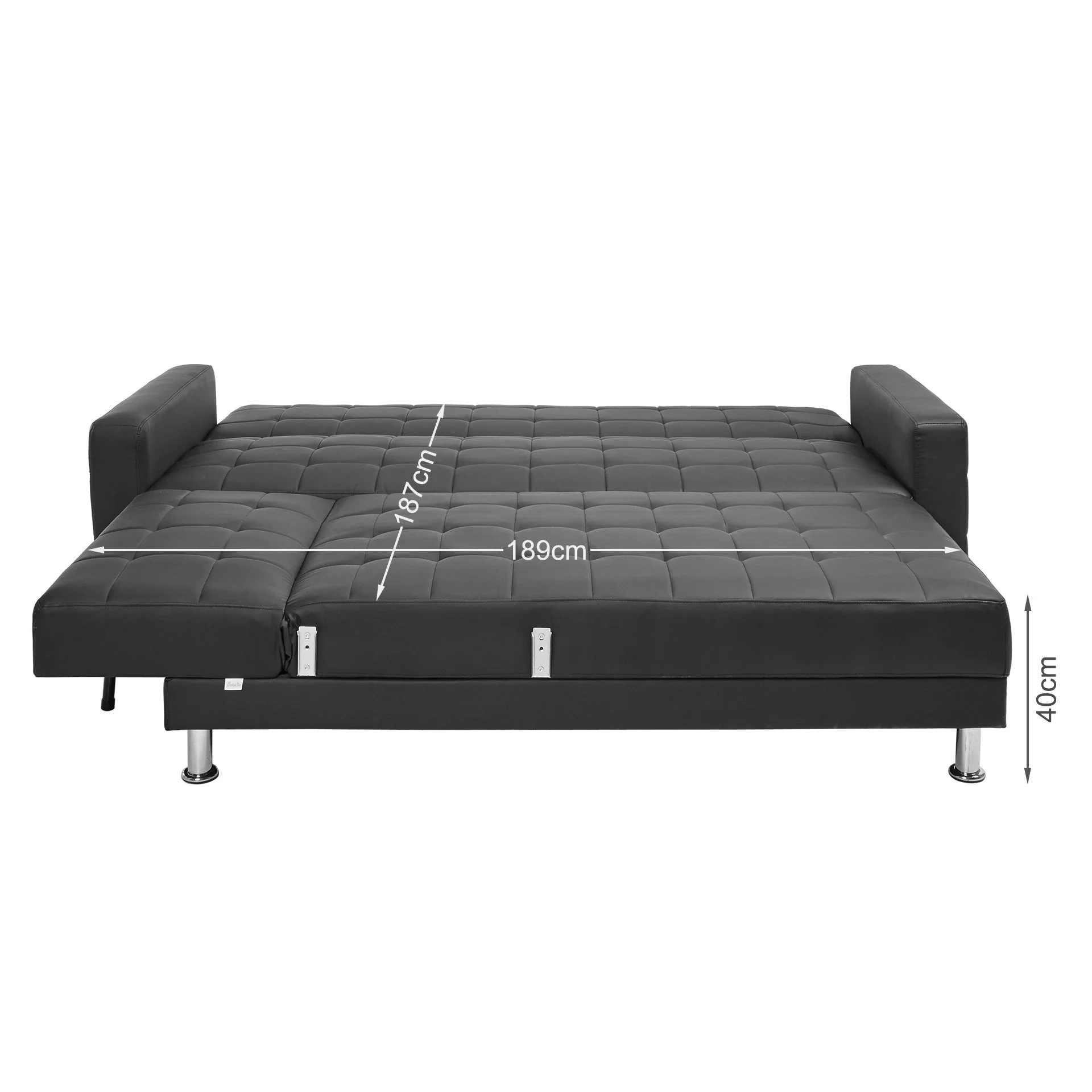 Minnesota 5 Seater Sofa Bed Futon with Chaise - Black - Image 12