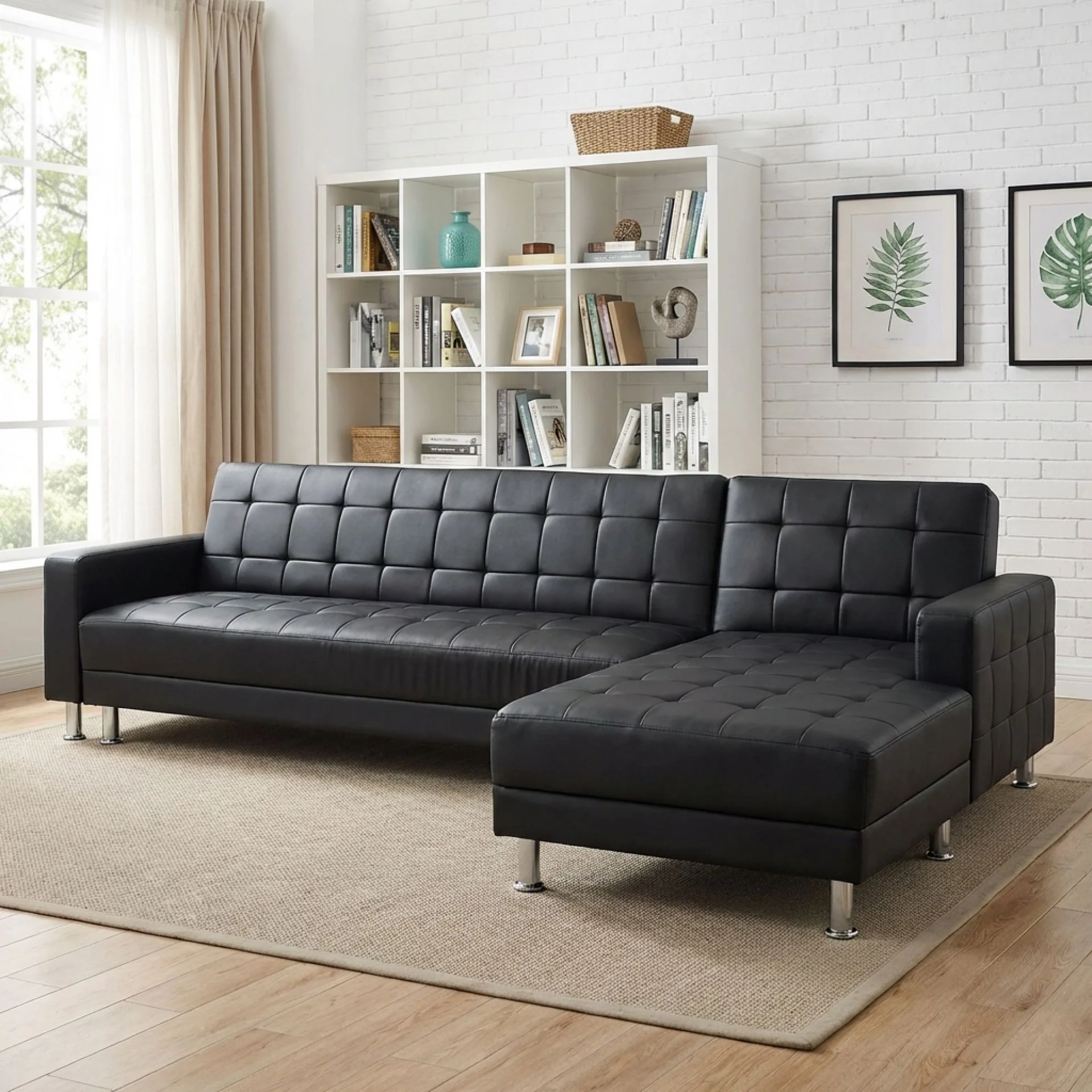 Minnesota 5 Seater Sofa Bed Futon with Chaise - Black - Image 5