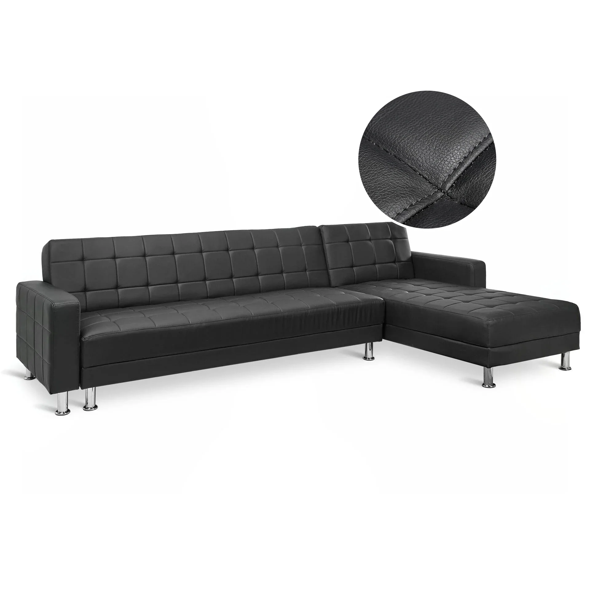 Minnesota 5 Seater Sofa Bed Futon with Chaise - Black - Image 8