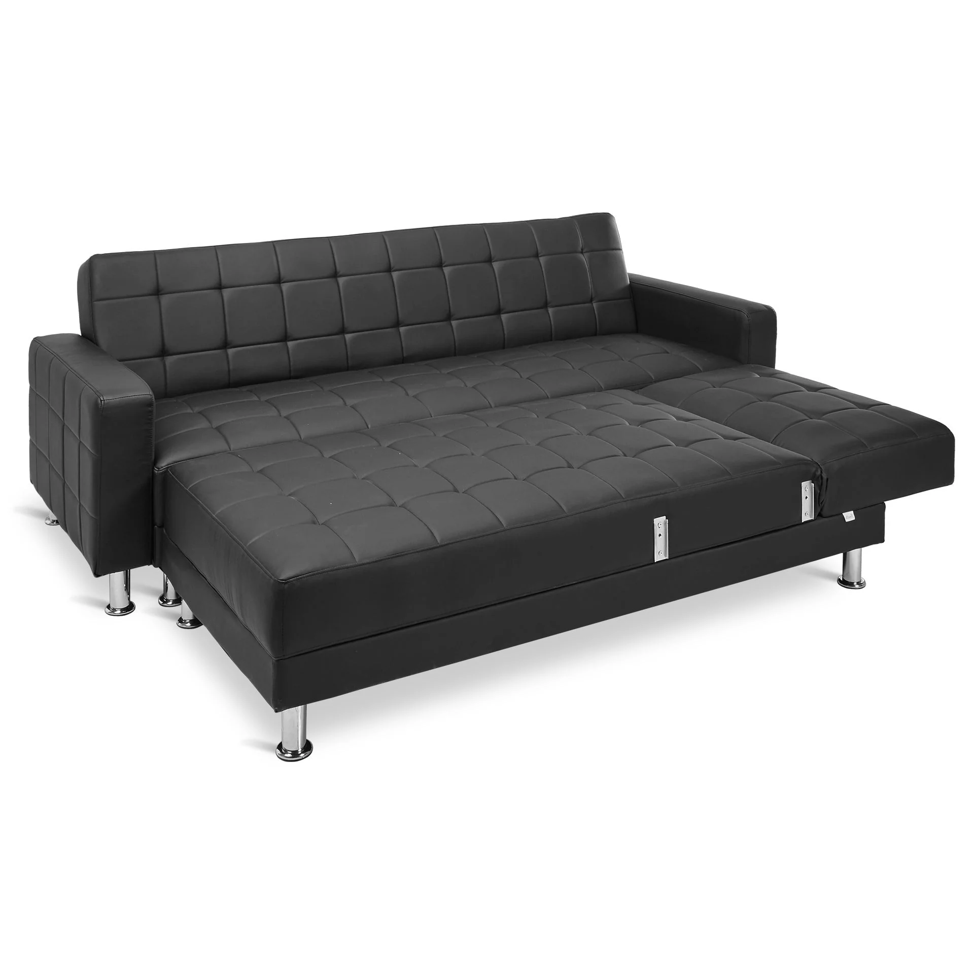 Minnesota 5 Seater Sofa Bed Futon with Chaise - Black - Image 9