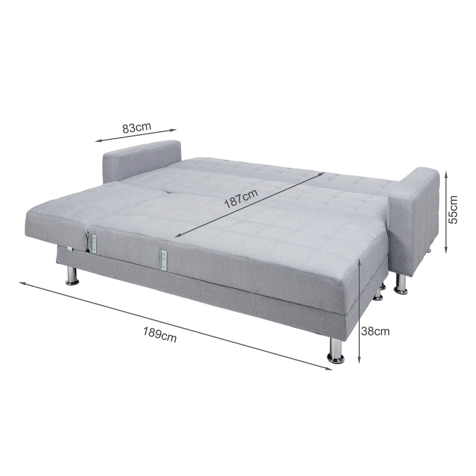 Minnesota 5 Seater Sofa Bed Futon with Chaise - Grey - Image 13