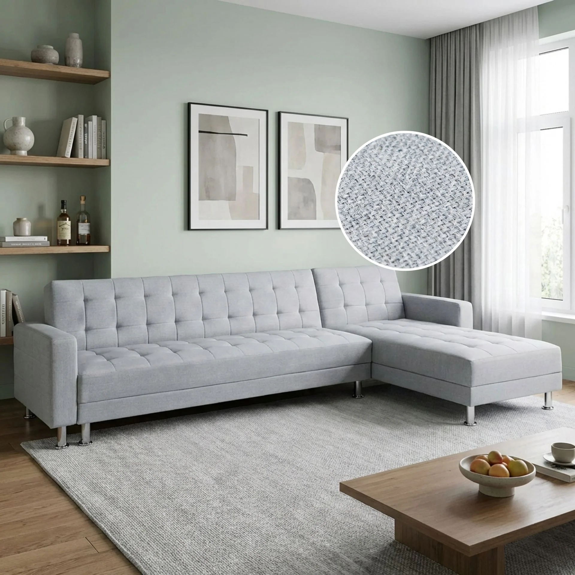 Minnesota 5 Seater Sofa Bed Futon with Chaise - Grey - Image 3
