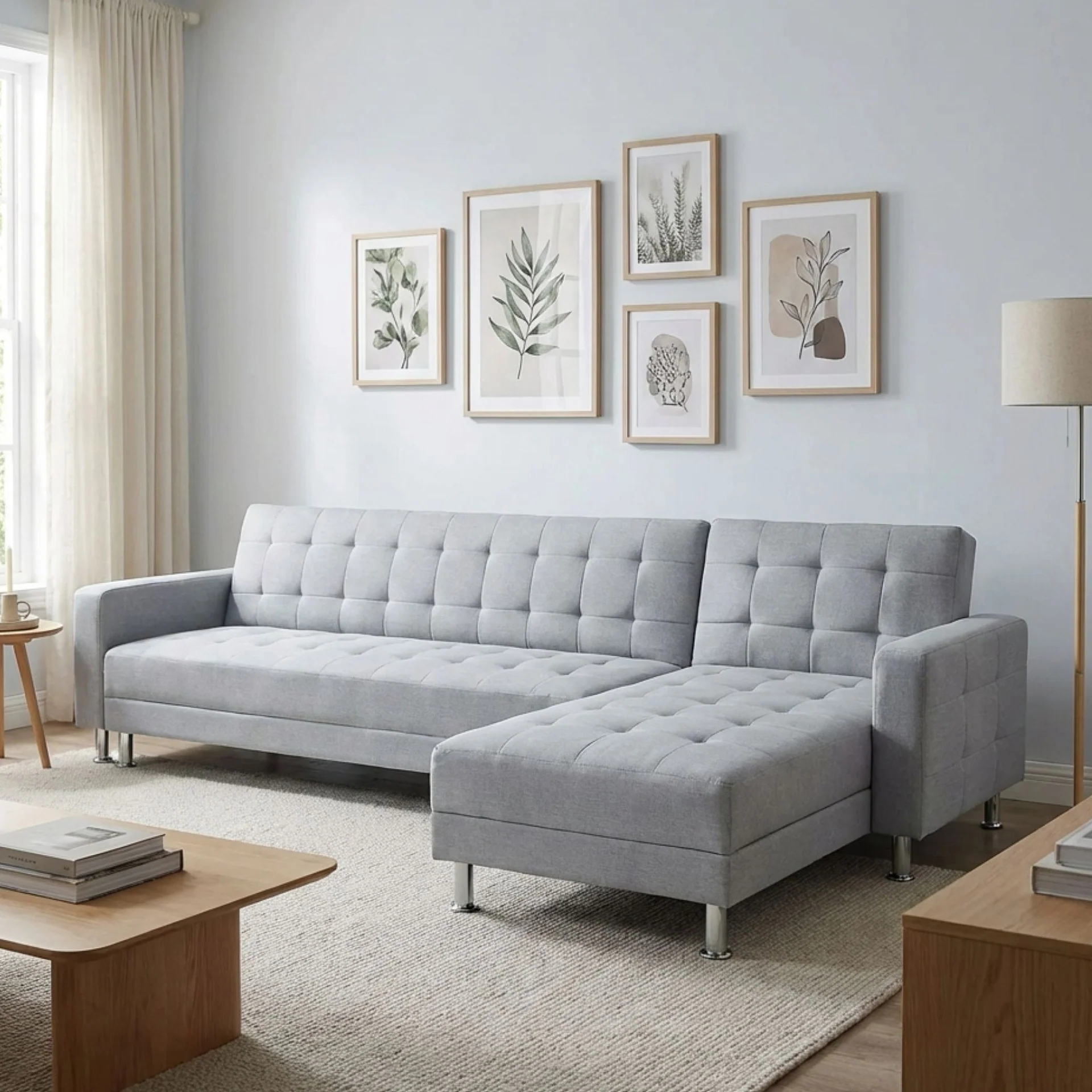 Minnesota 5 Seater Sofa Bed Futon with Chaise - Grey - Image 4