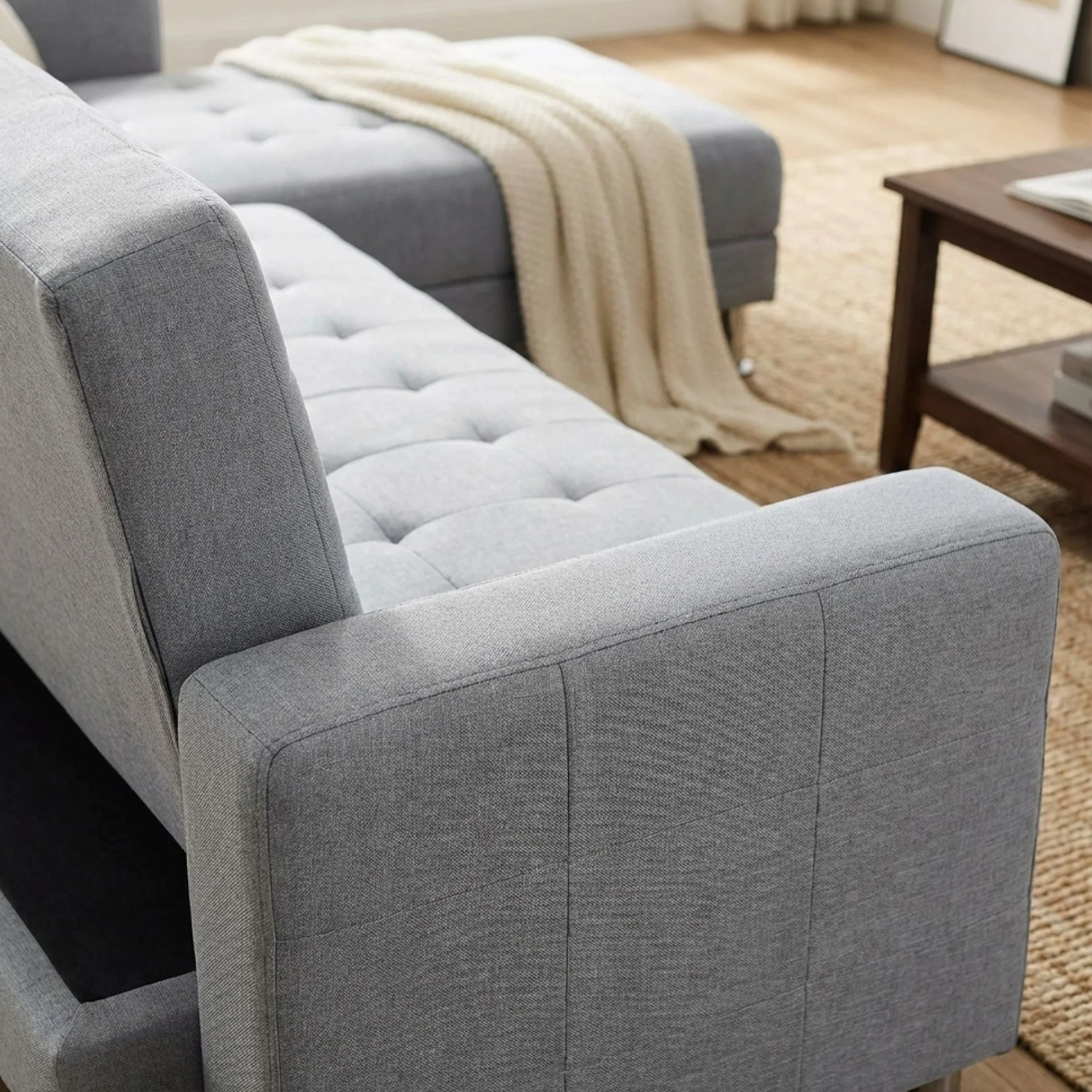 Minnesota 5 Seater Sofa Bed Futon with Chaise - Grey - Image 5