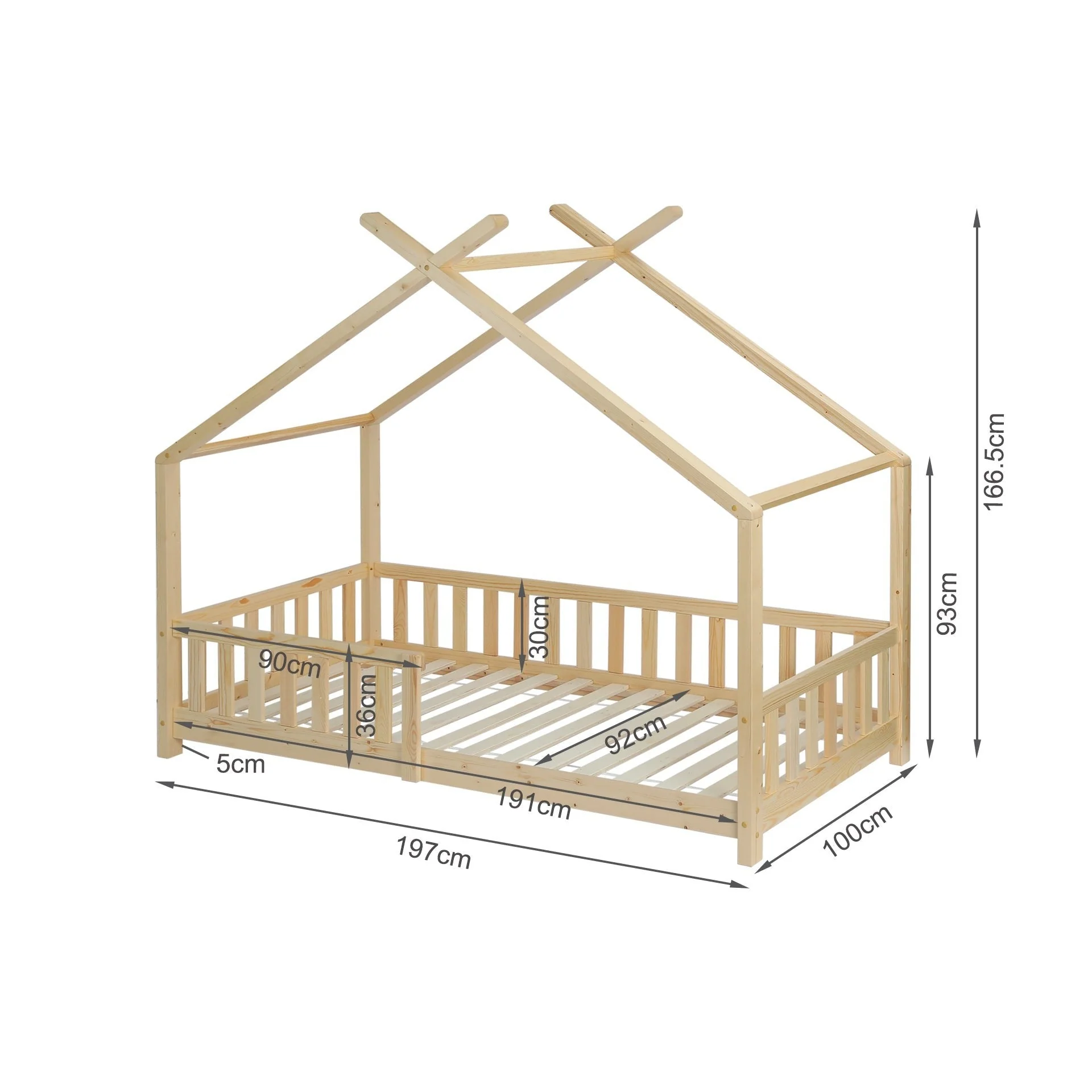 Minto Single Wooden House Bed Frame - Oak - Image 10