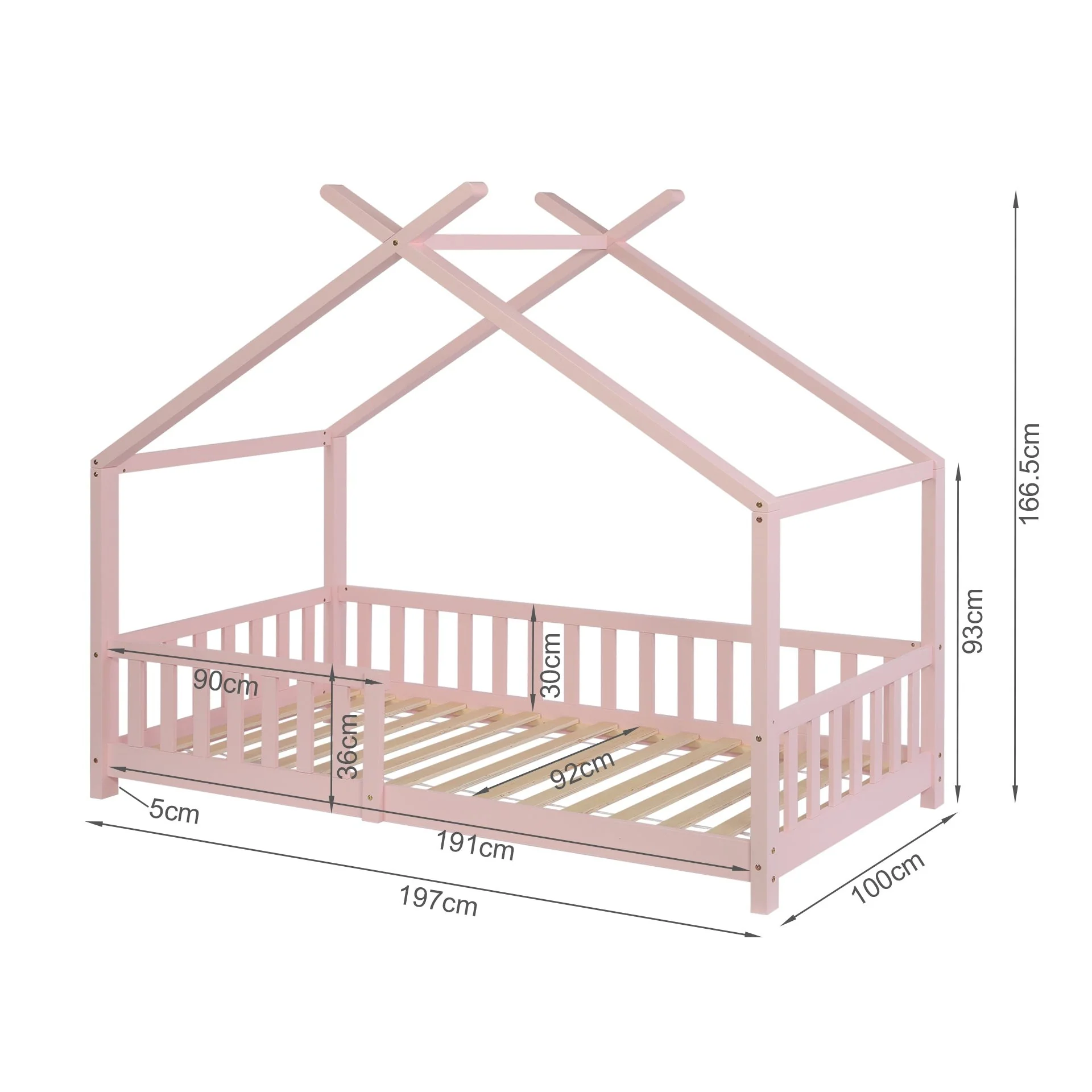 Minto Single Wooden House Bed Frame - Pink - Image 11