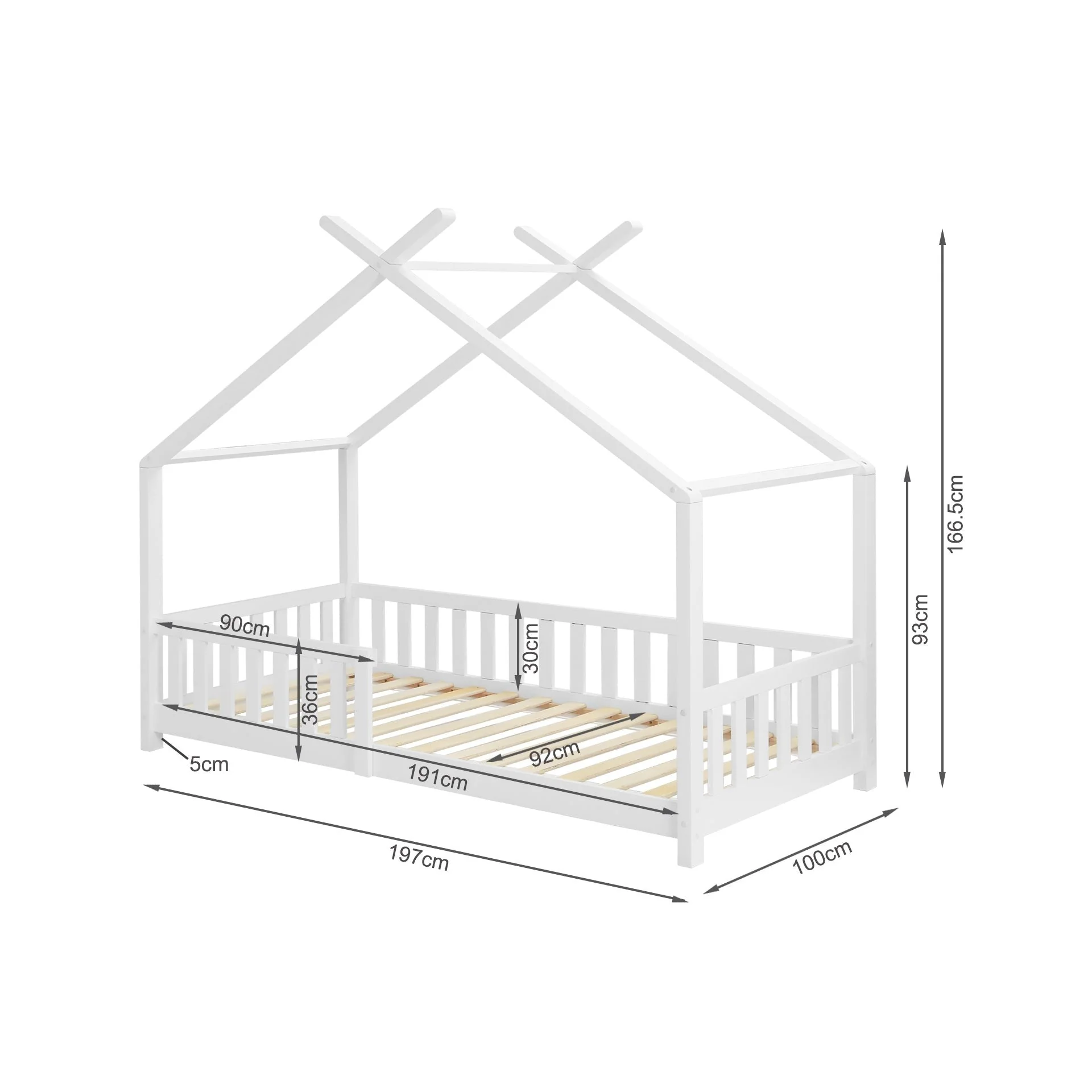 Minto Single Wooden House Bed Frame - White - Image 8