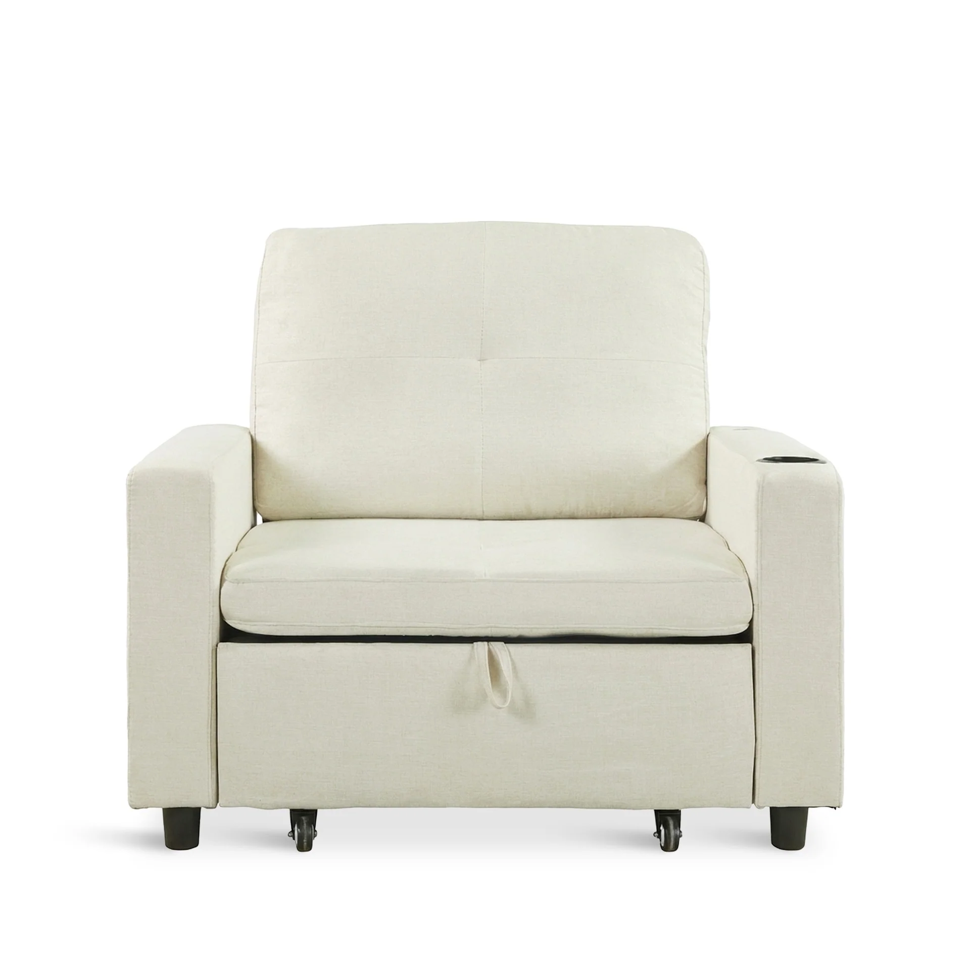 Mist 1 Seater Sofa Bed With Cup Holder And Side Tray - Cream - Image 10