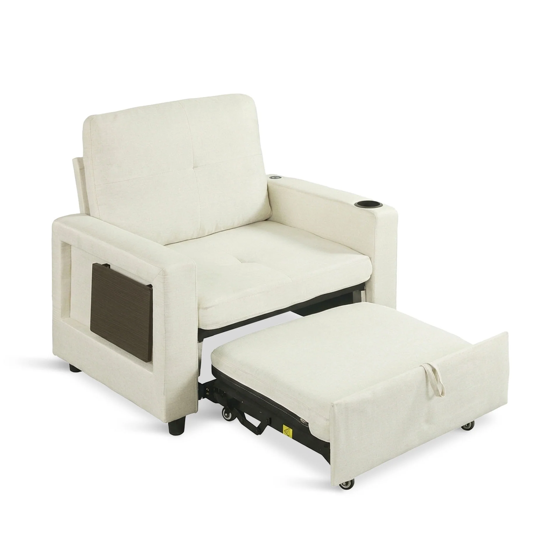 Mist 1 Seater Sofa Bed With Cup Holder And Side Tray - Cream - Image 11