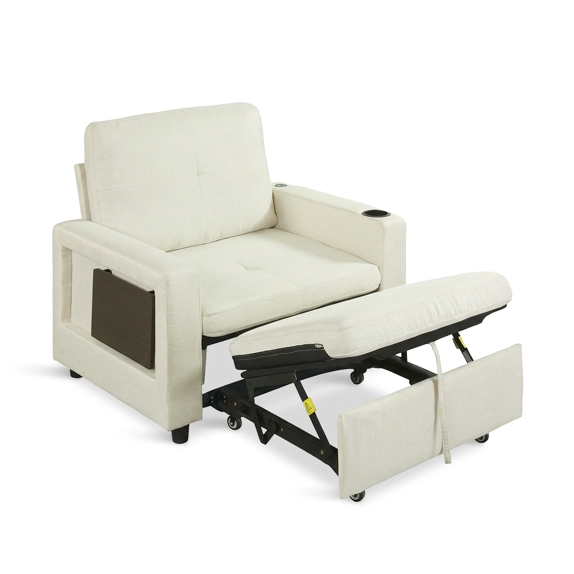 Mist 1 Seater Sofa Bed With Cup Holder And Side Tray - Cream - Image 12