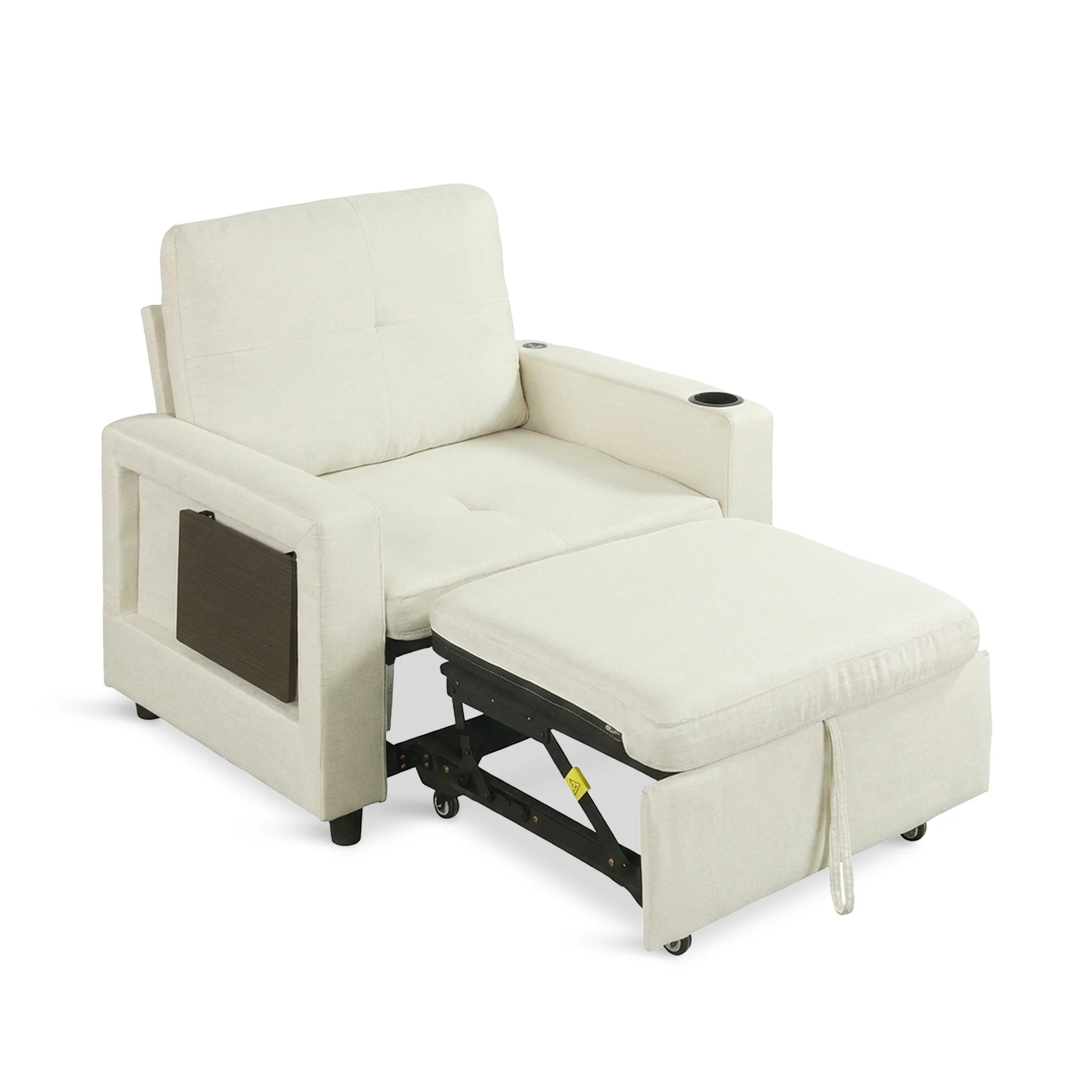 Mist 1 Seater Sofa Bed With Cup Holder And Side Tray - Cream - Image 13