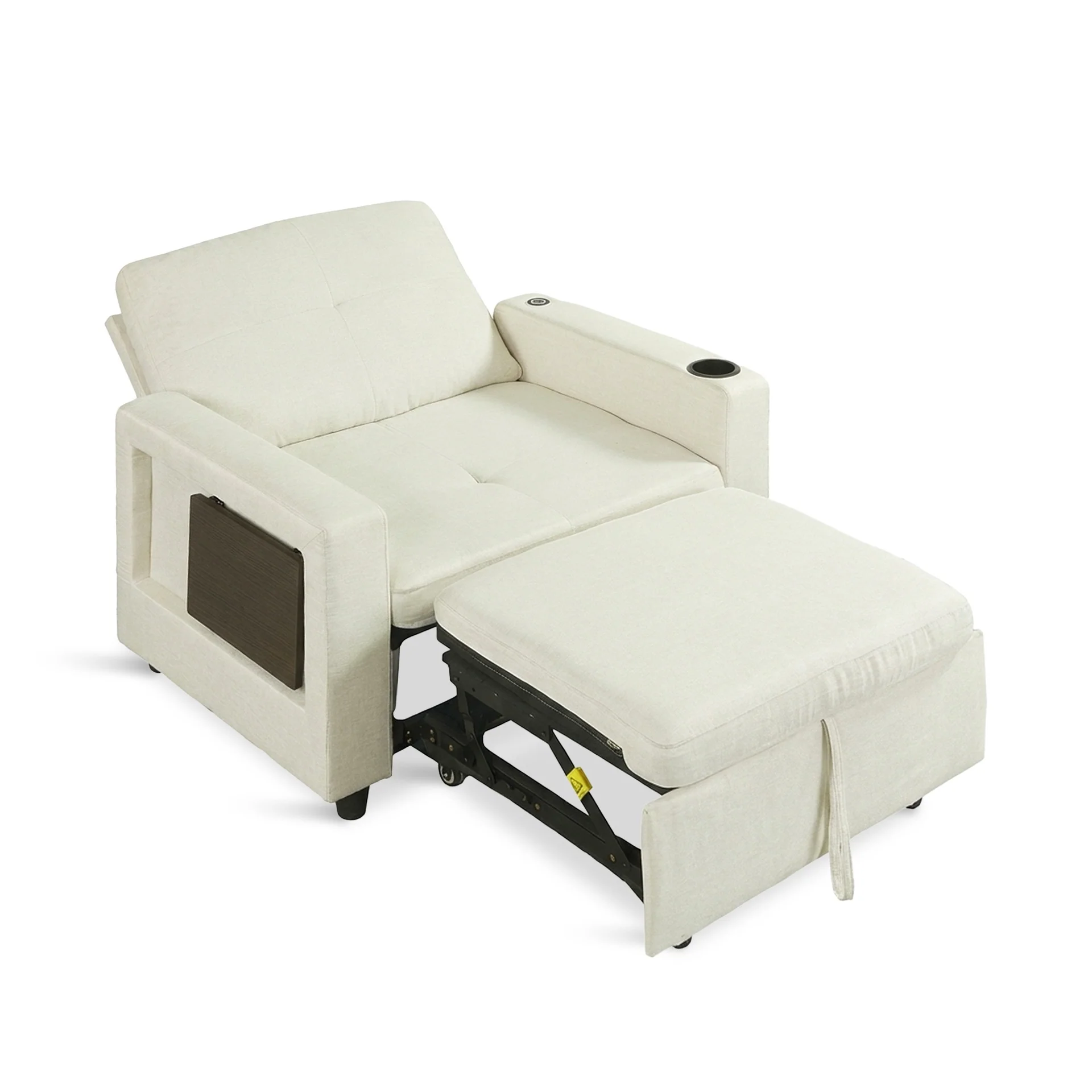 Mist 1 Seater Sofa Bed With Cup Holder And Side Tray - Cream - Image 14