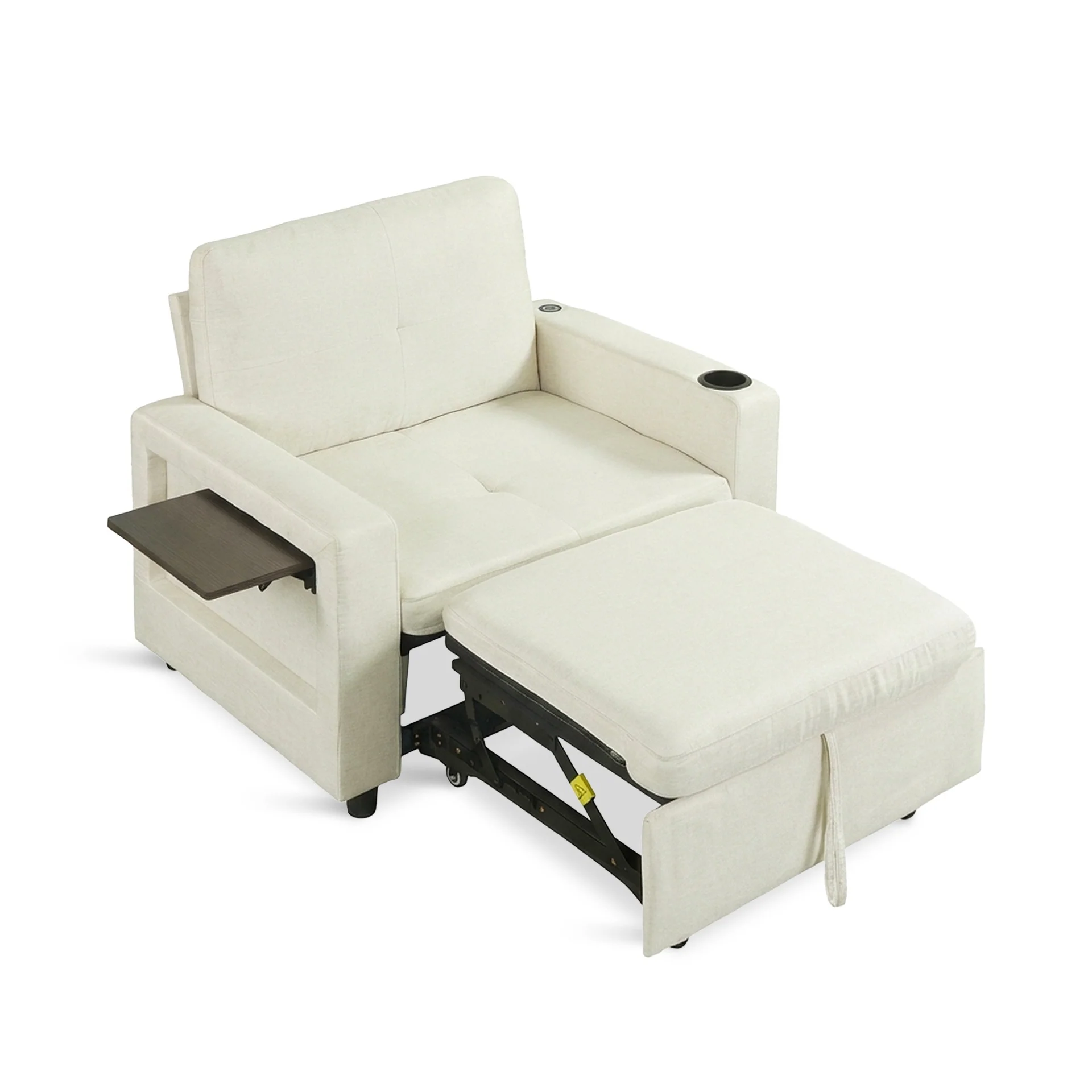 Mist 1 Seater Sofa Bed With Cup Holder And Side Tray - Cream - Image 15