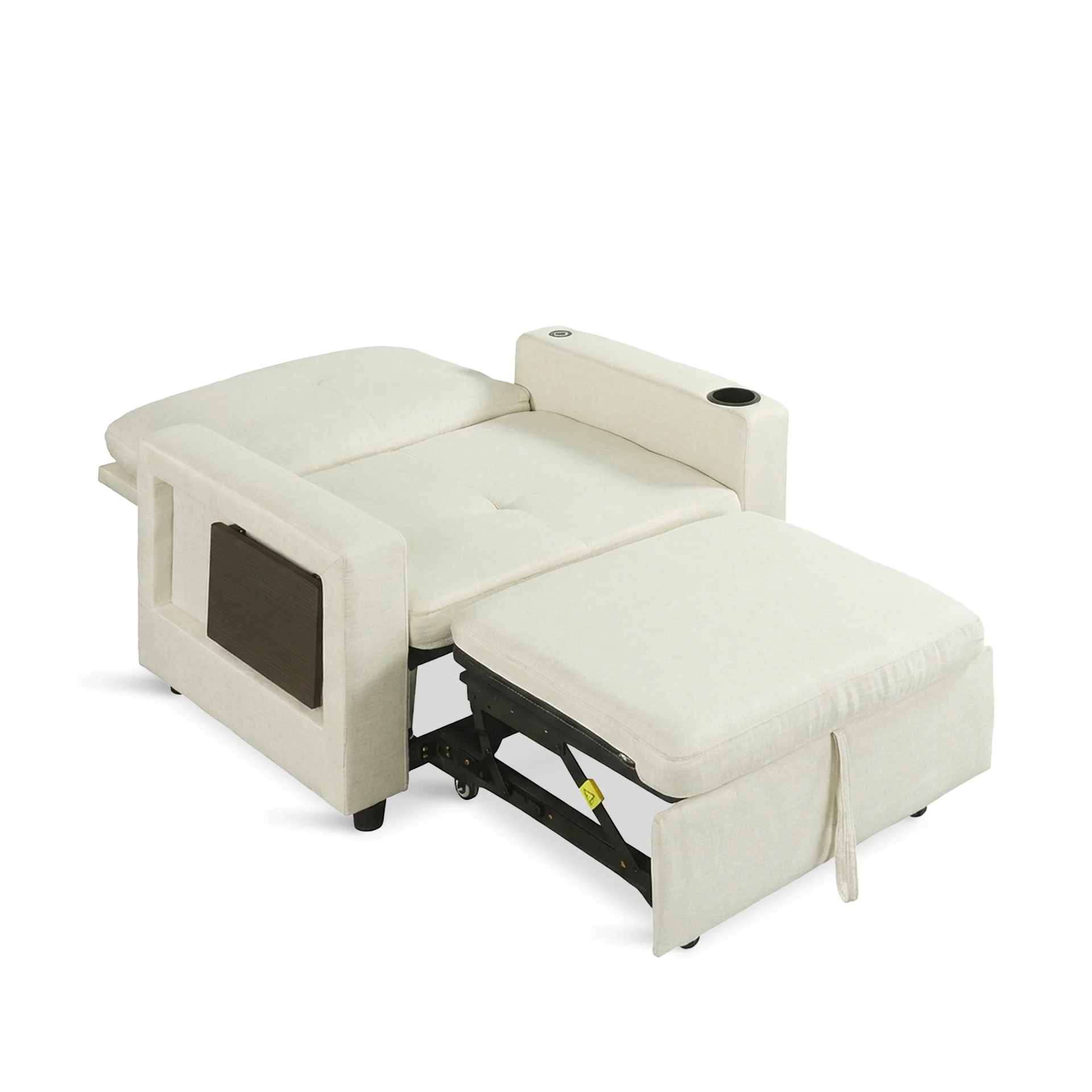 Mist 1 Seater Sofa Bed With Cup Holder And Side Tray - Cream - Image 16